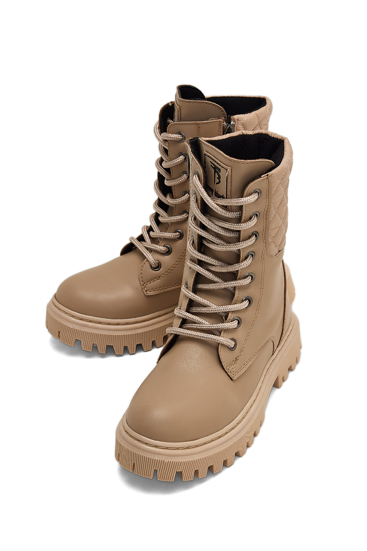 Kız Çocuk Bej Termo Taban Kapitone Detaylı Bağcıklı ve Fermuarlı Uzun Bot - Görsel 4