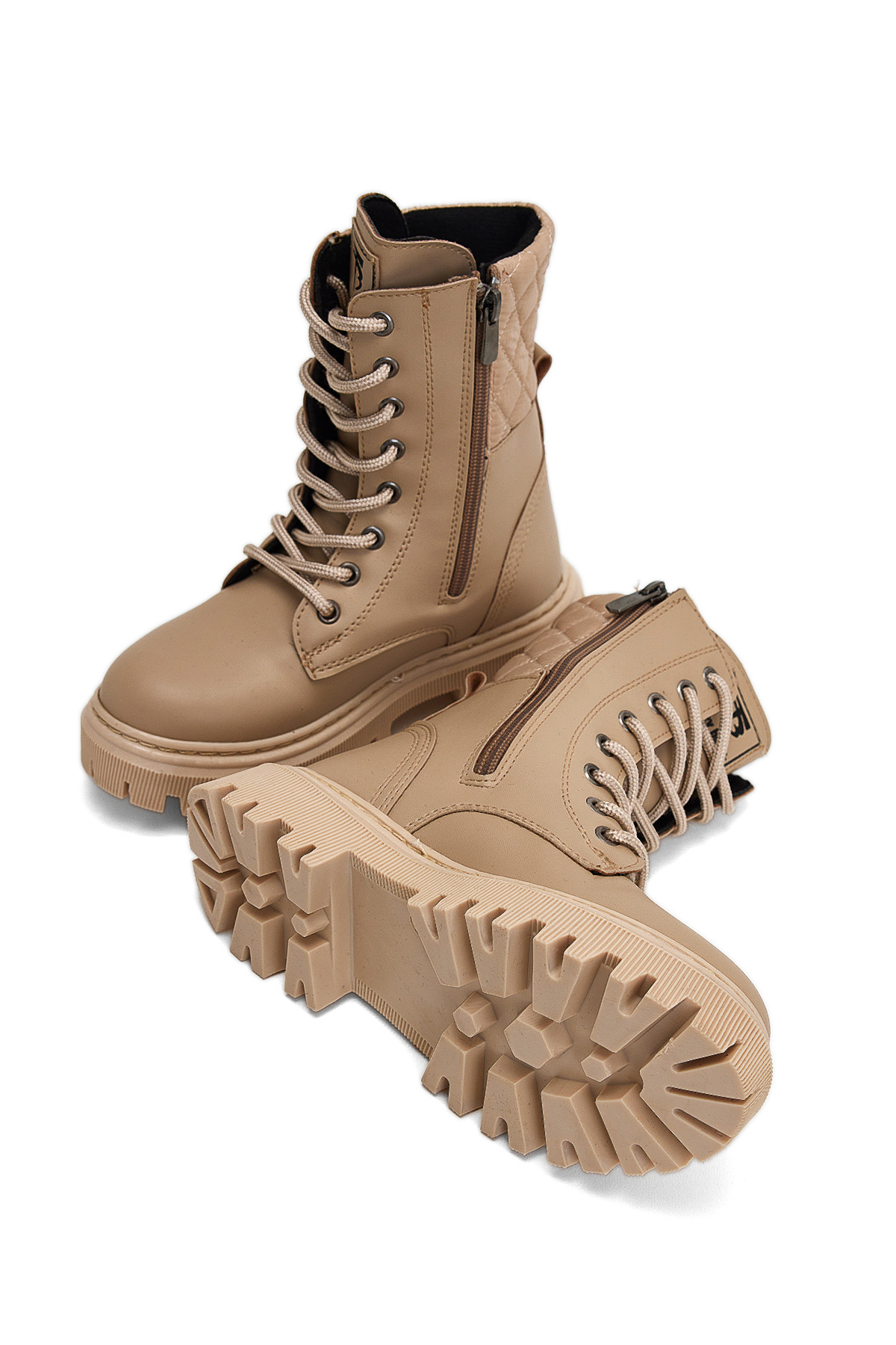 Kız Çocuk Bej Termo Taban Kapitone Detaylı Bağcıklı ve Fermuarlı Uzun Bot - Görsel 5