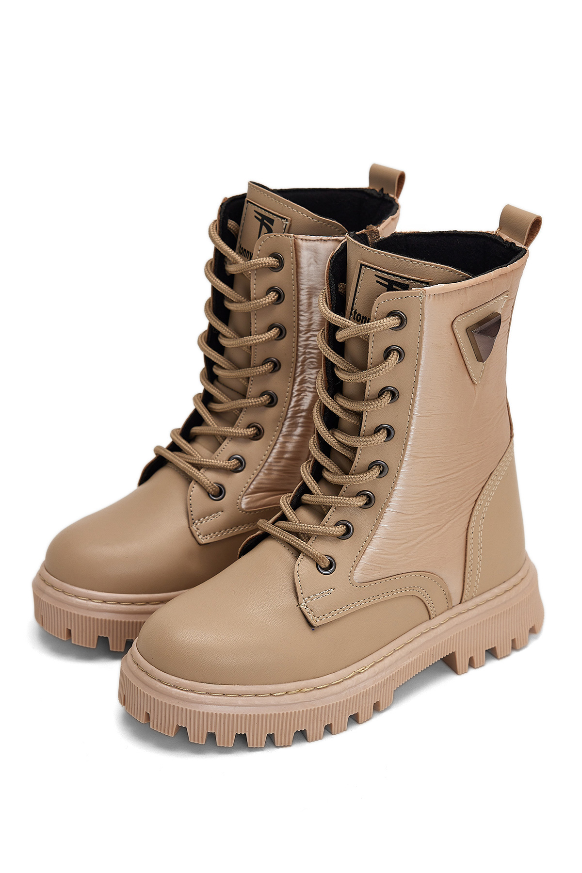 Kız Çocuk Nude Termo Taban Bağcıklı ve Fermuarlı Uzun Bot - Görsel 3