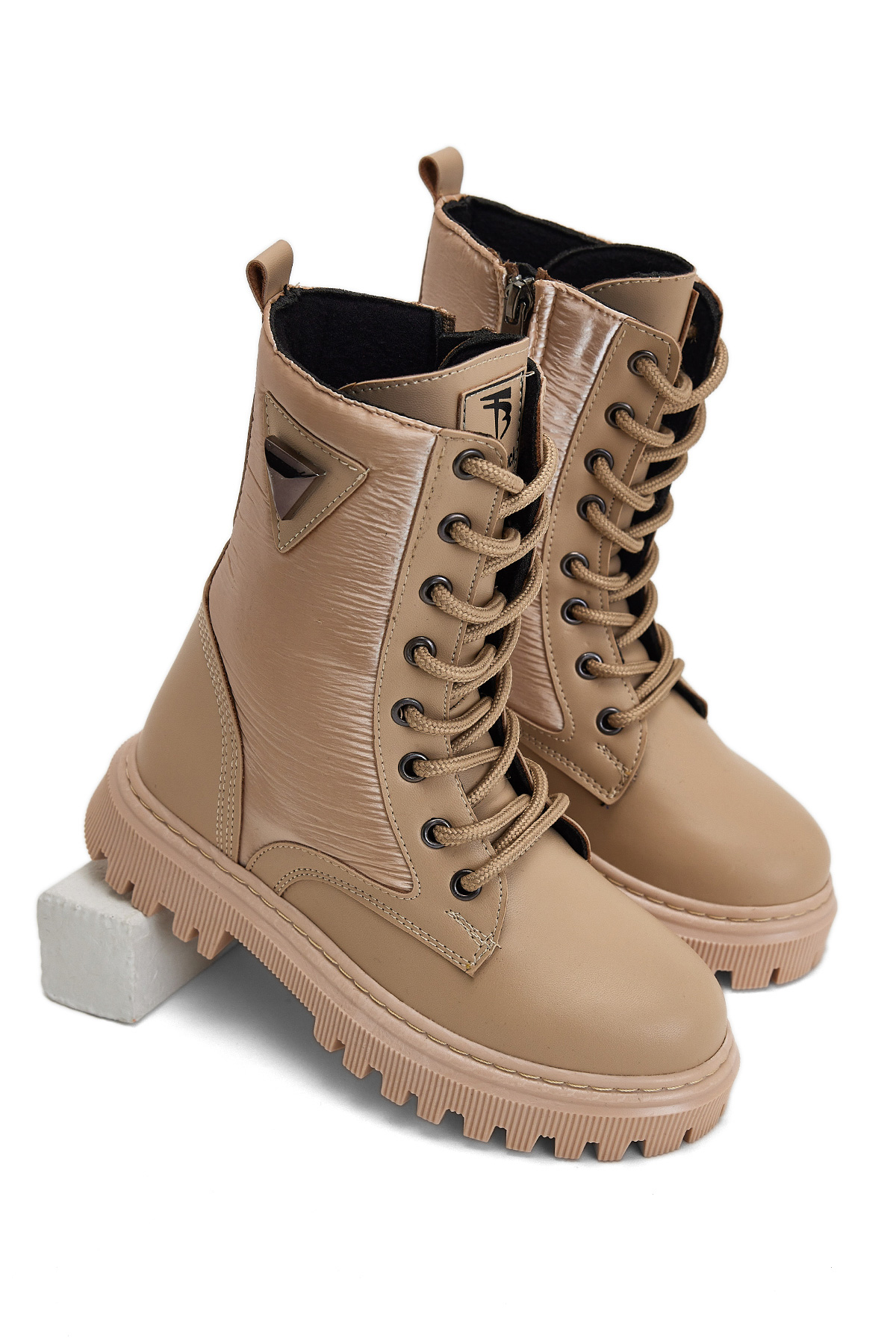 Kız Çocuk Nude Termo Taban Bağcıklı ve Fermuarlı Uzun Bot - Görsel 4