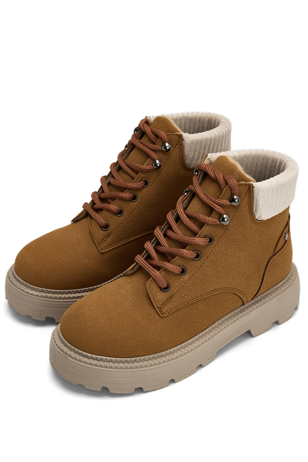 Kadın Taba Süet Kalın Poli Taban Bileği Lastikli Bağcıklı Bot - Görsel 4