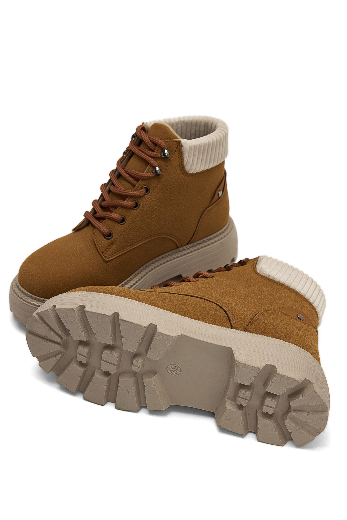 Kadın Taba Süet Kalın Poli Taban Bileği Lastikli Bağcıklı Bot - Görsel 5