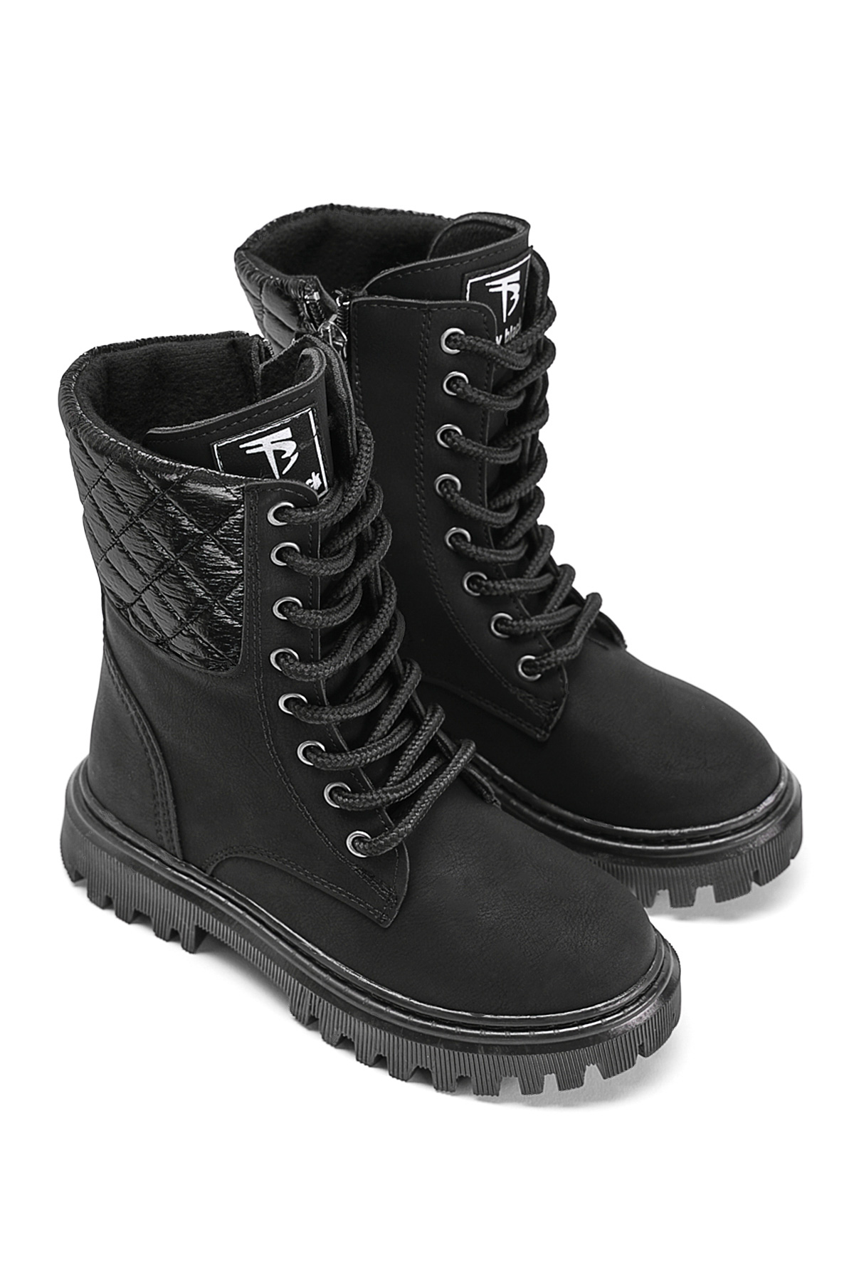 Kız Çocuk Siyah Termo Taban Kapitone Detaylı Bağcıklı ve Fermuarlı Uzun Bot - Görsel 3