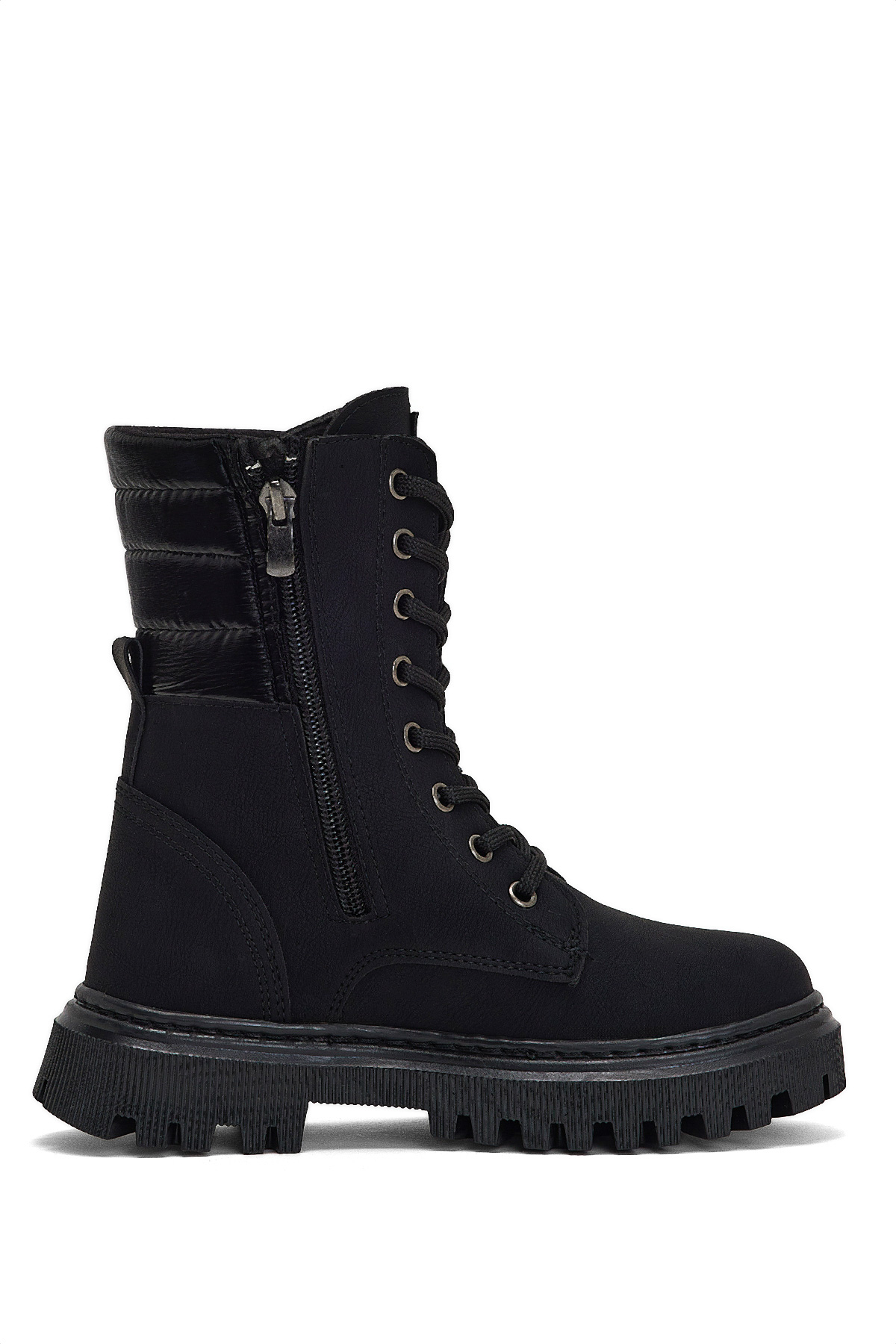 Kız Çocuk Siyah Termo Taban Yanı Kapitone Desenli Bağcıklı ve Fermuarlı Bot - Görsel 2