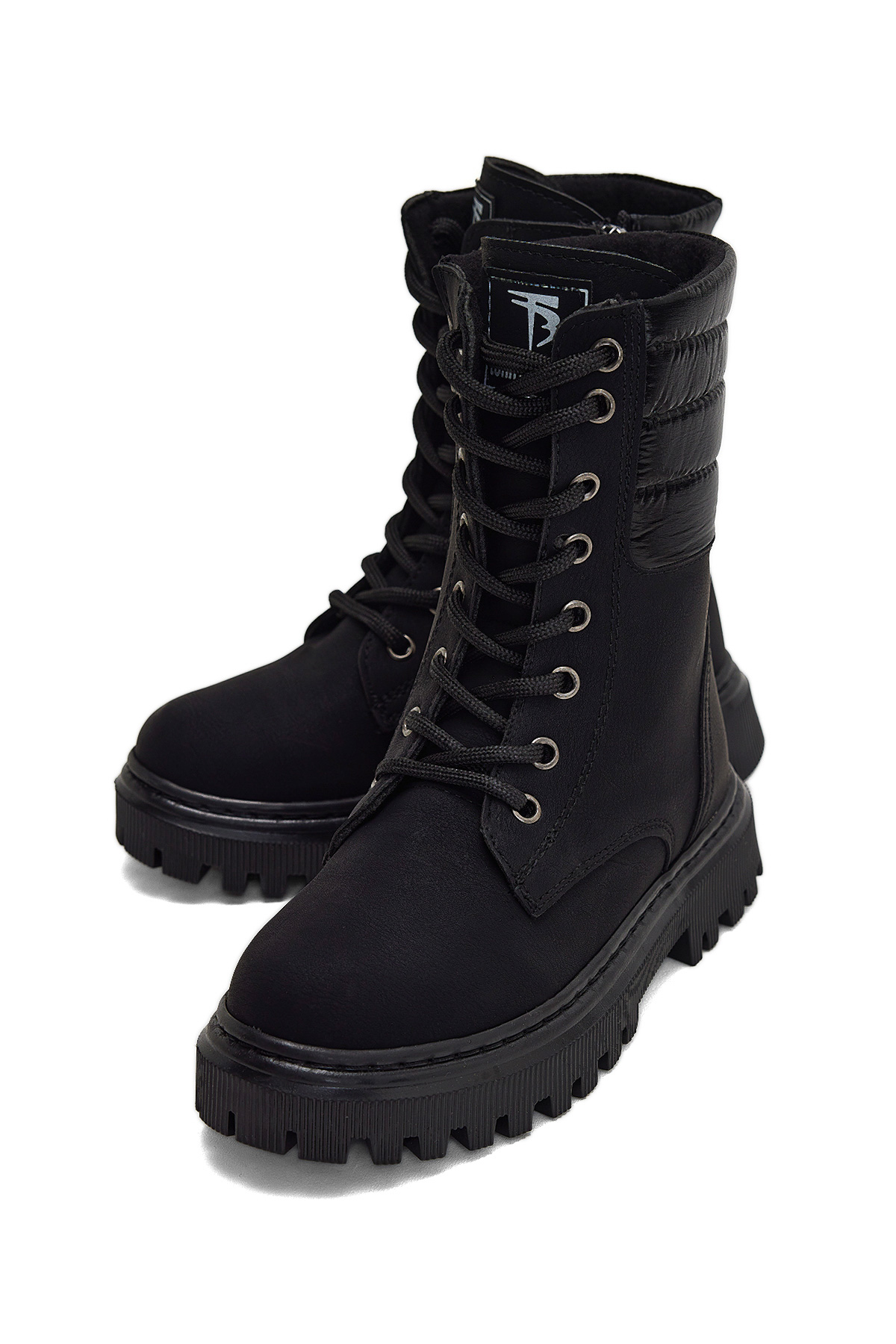 Kız Çocuk Siyah Termo Taban Yanı Kapitone Desenli Bağcıklı ve Fermuarlı Bot - Görsel 4