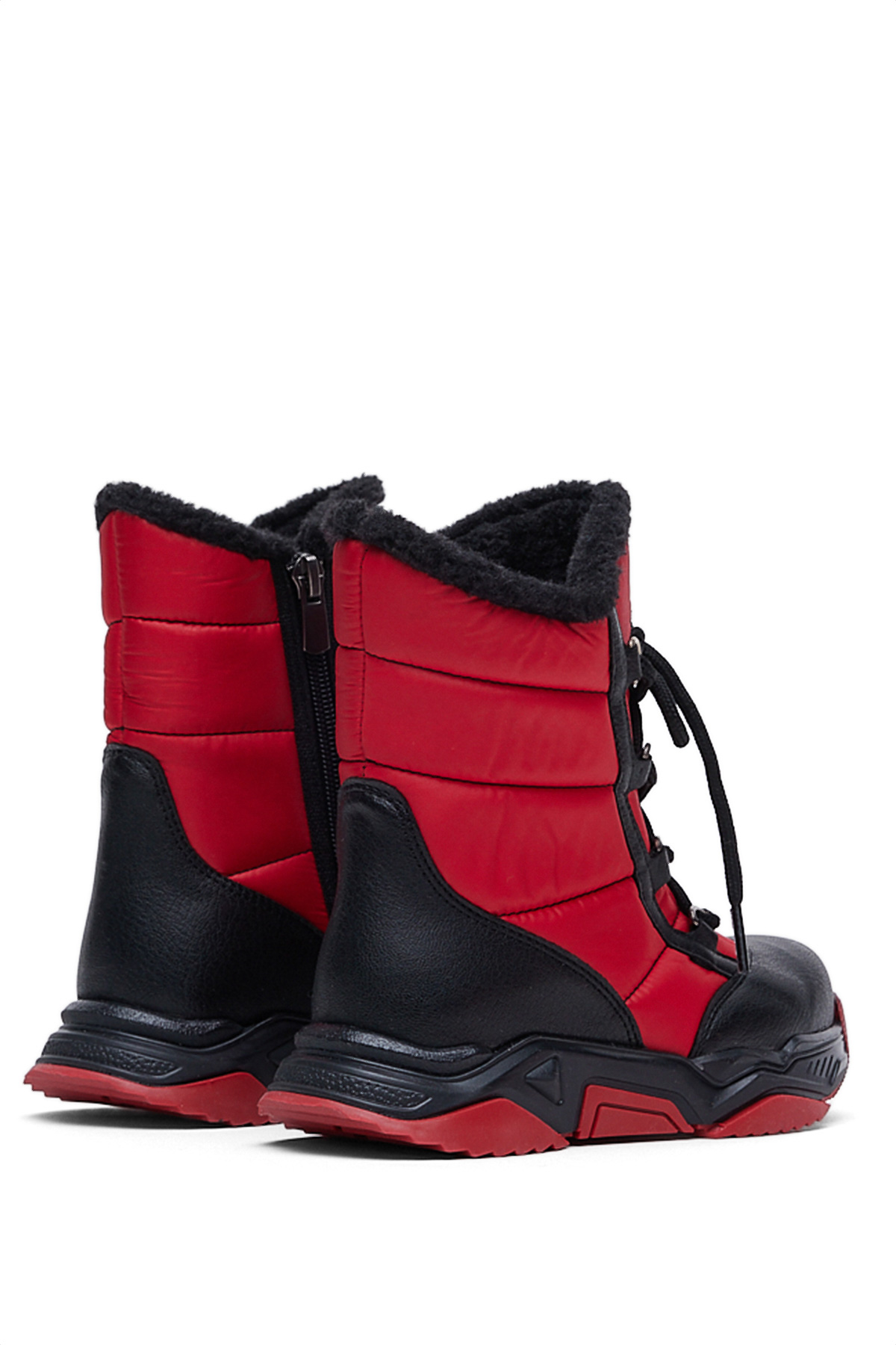 Çocuk Unisex Siyah Kırmızı Termo Taban Önü Bağcıklı Kar Botu - Görsel 3