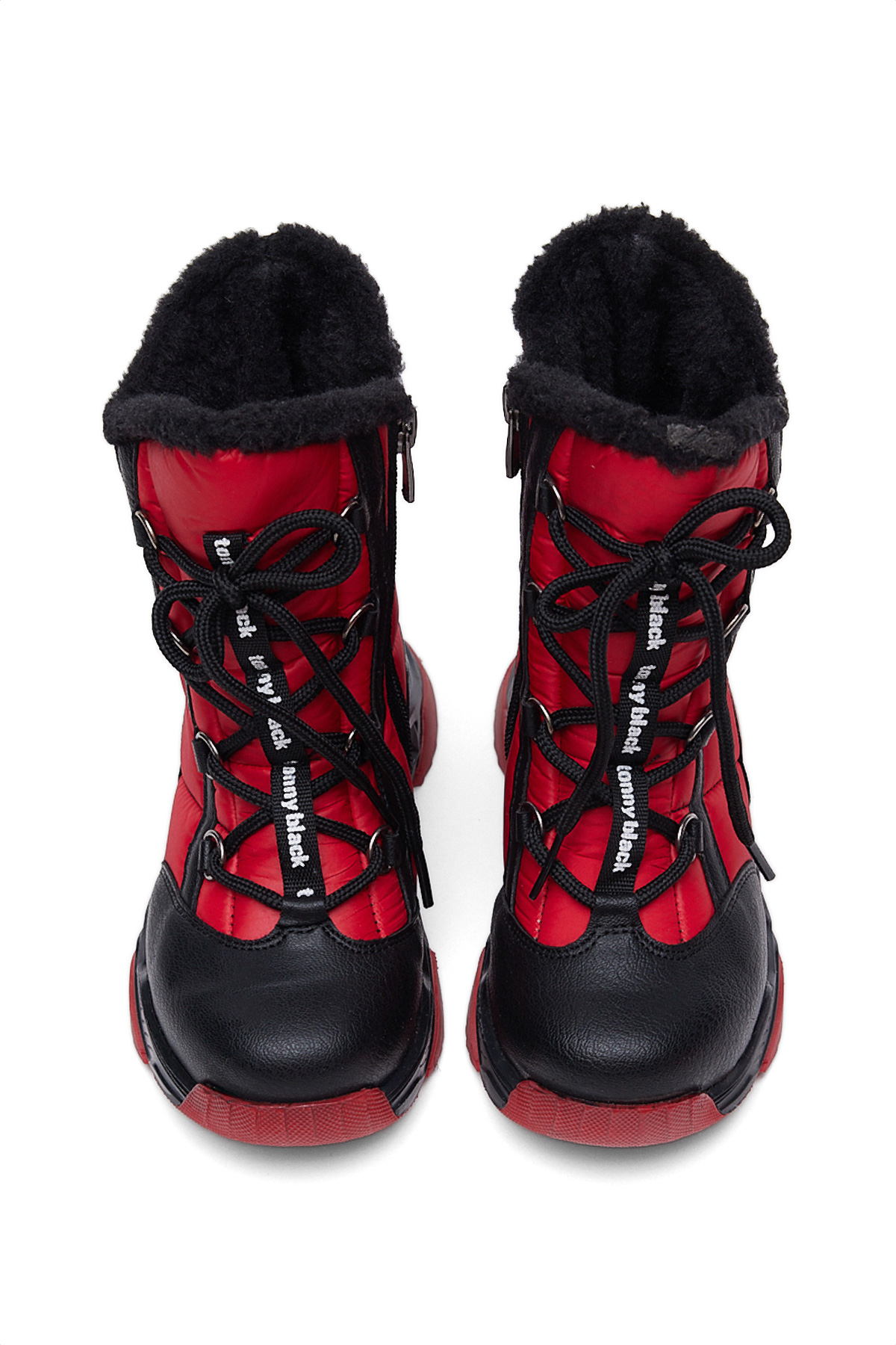 Çocuk Unisex Siyah Kırmızı Termo Taban Önü Bağcıklı Kar Botu - Görsel 5