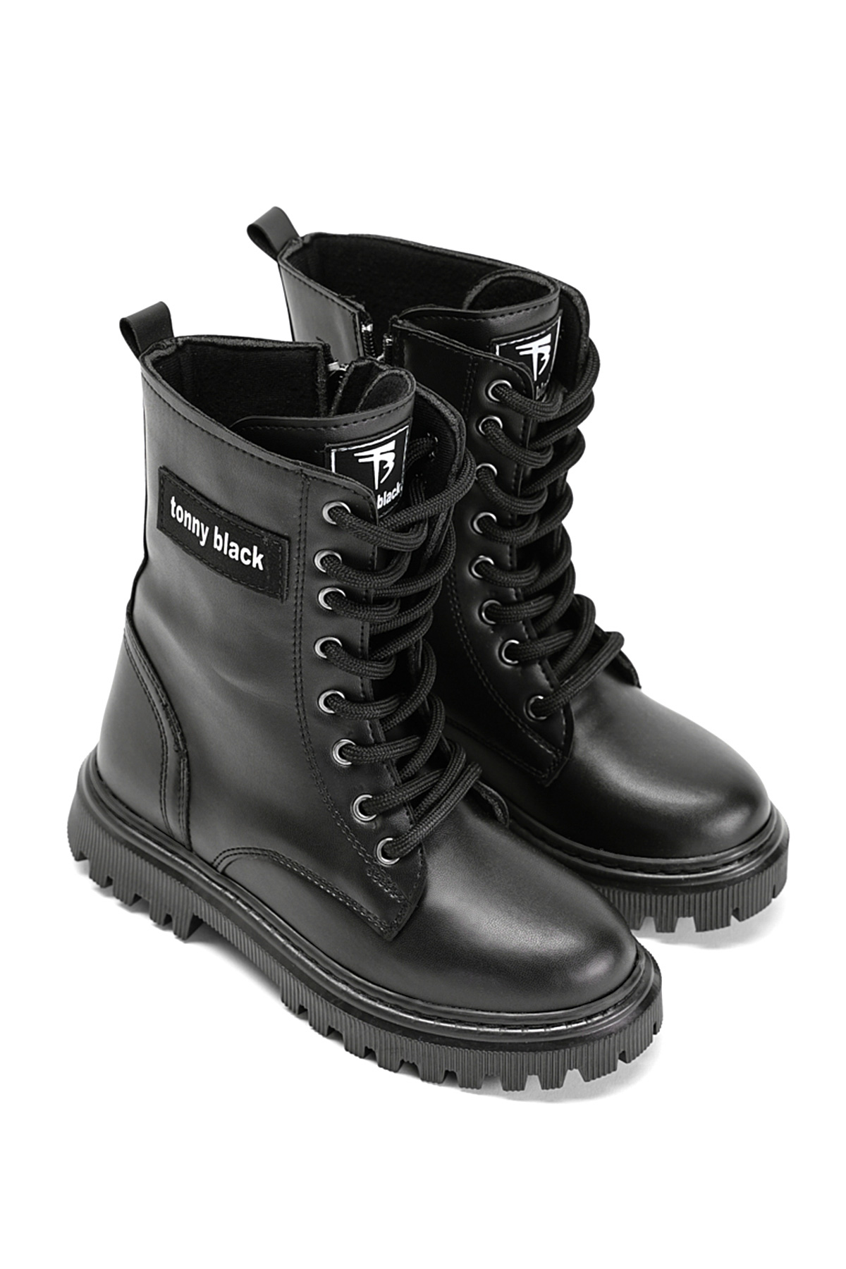 Kız Çocuk Siyah Cilt Termo Taban Önü Bağcıklı Uzun Bot - Görsel 3