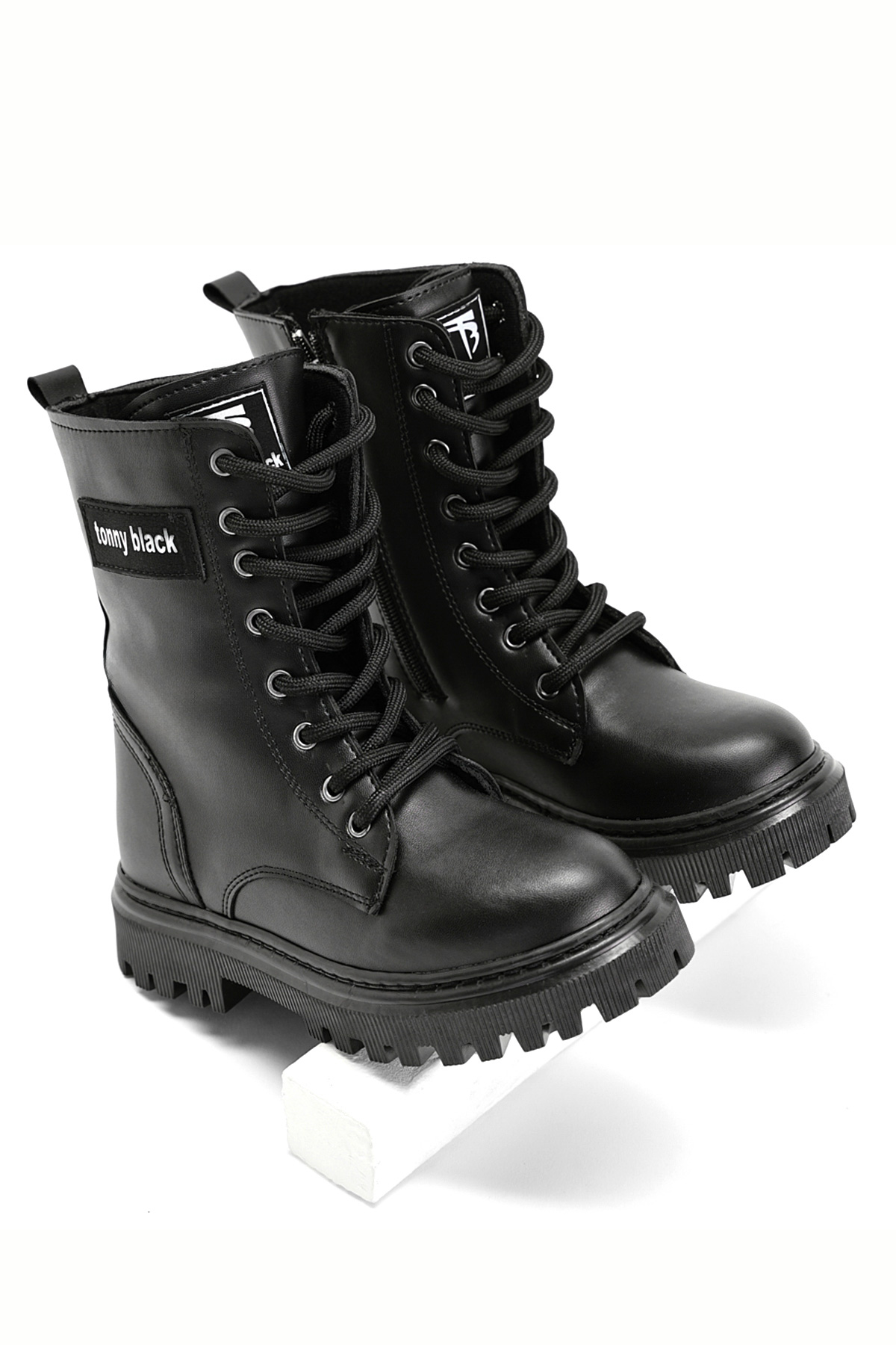 Kız Çocuk Siyah Cilt Termo Taban Önü Bağcıklı Uzun Bot - Görsel 4