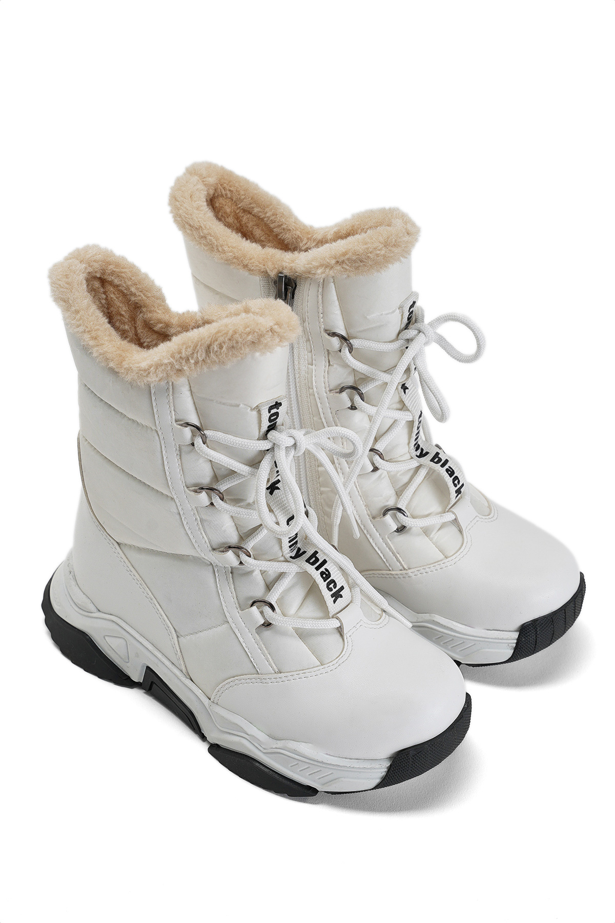 Çocuk Unisex Vizon Termo Taban Önü Bağcıklı Kar Botu - Görsel 4