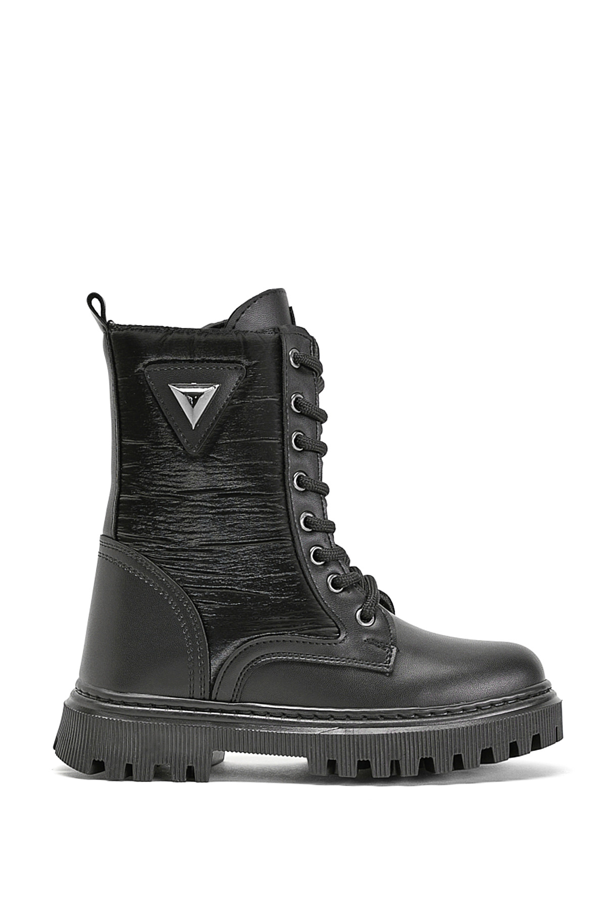 Kız Çocuk Siyah Cilt Termo Taban Bağcıklı ve Fermuarlı Uzun Bot - Görsel 2