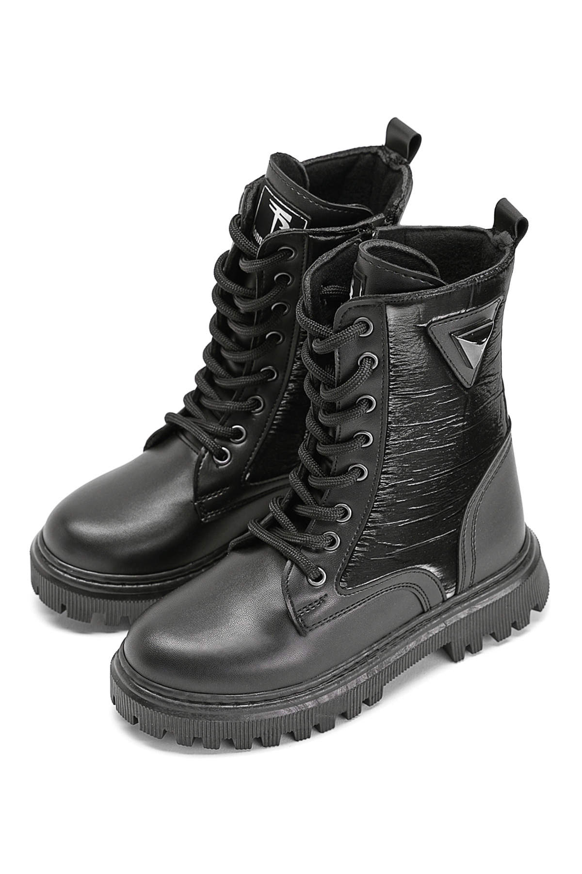 Kız Çocuk Siyah Cilt Termo Taban Bağcıklı ve Fermuarlı Uzun Bot - Görsel 3