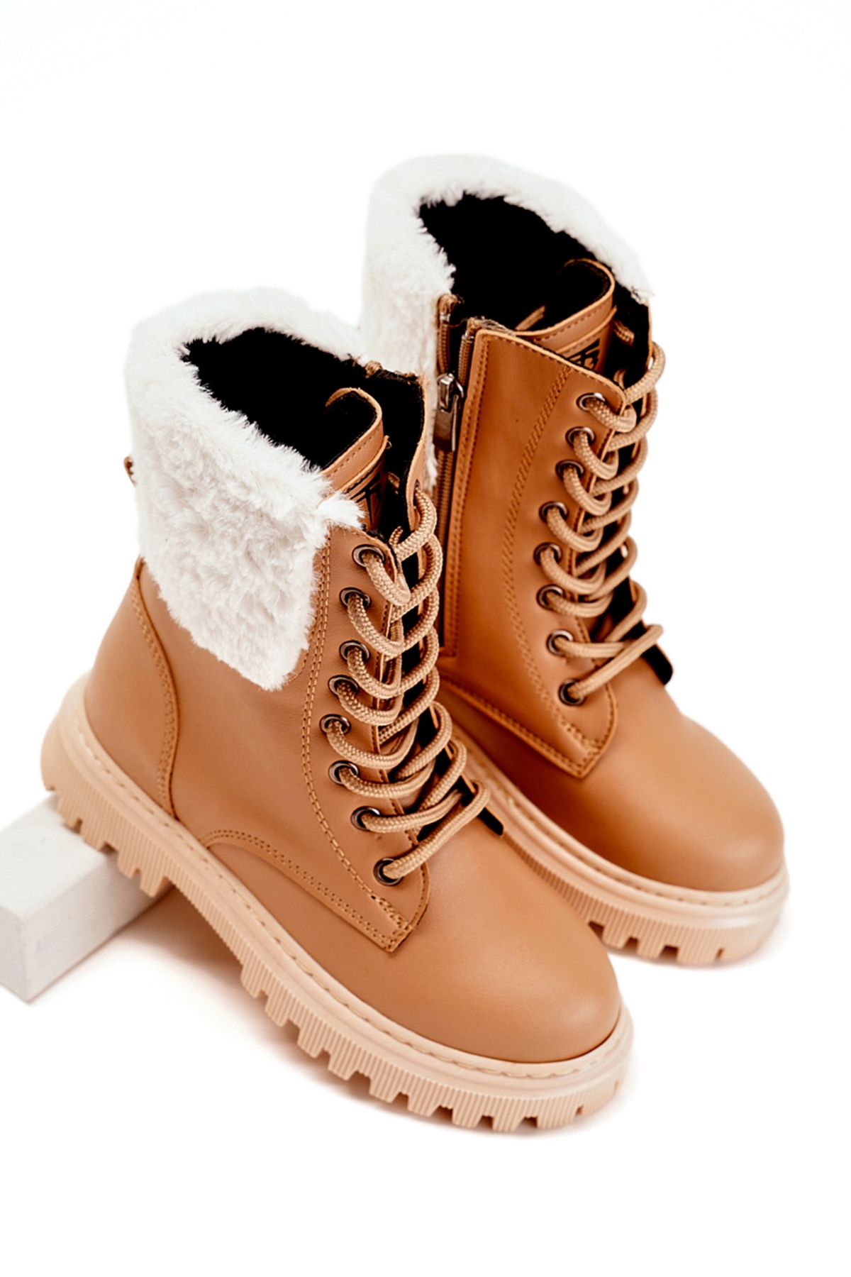 Kız Çocuk Nude Termo Taban Kürk Detaylı Bağcıklı ve Fermuarlı Uzun Bot - Görsel 2