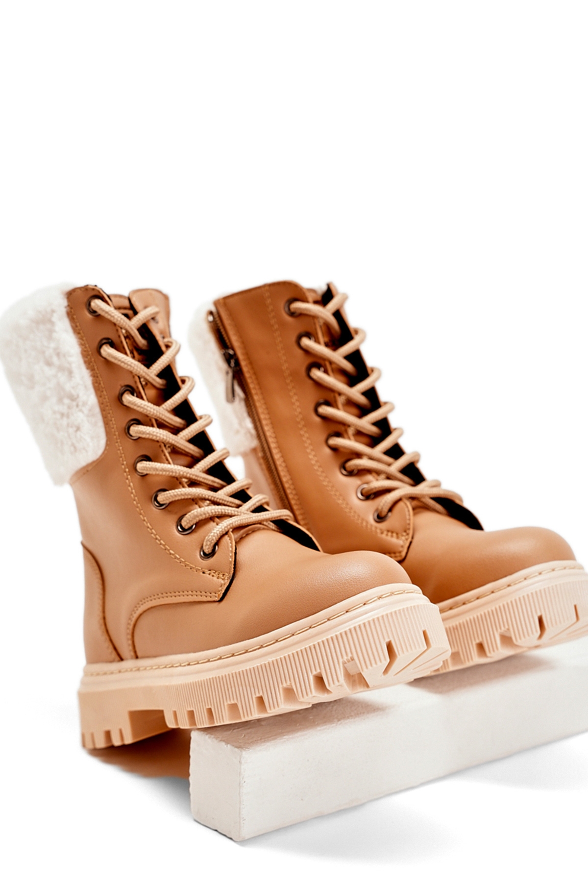 Kız Çocuk Nude Termo Taban Kürk Detaylı Bağcıklı ve Fermuarlı Uzun Bot - Görsel 4