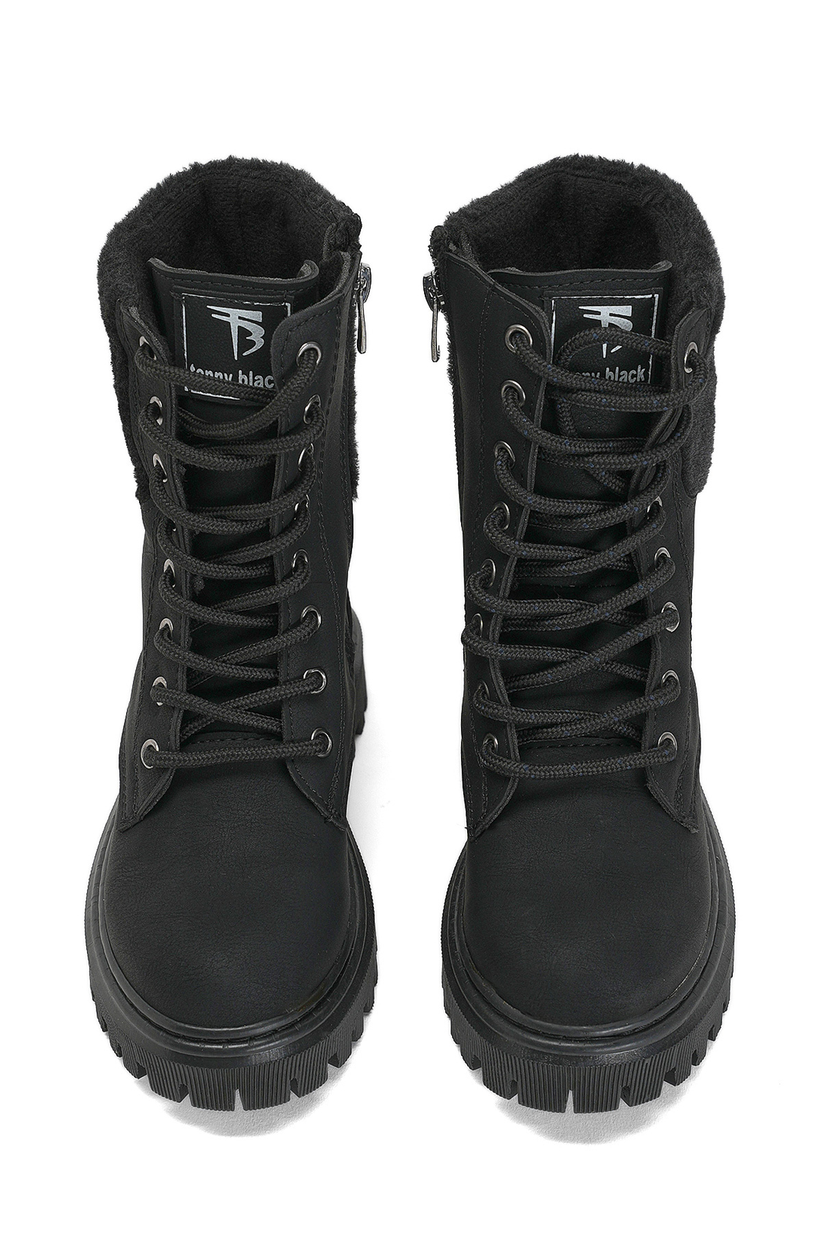 Kız Çocuk Siyah Termo Taban Kürk Detaylı Bağcıklı ve Fermuarlı Uzun Bot - Görsel 3