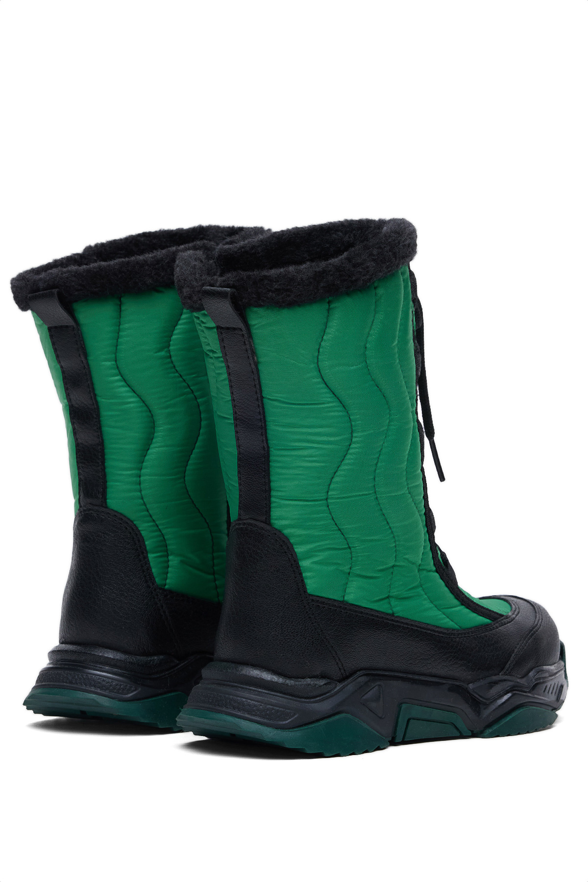 Çocuk Unisex Haki Rahat Kalıp Spor Taban Bağcık Detaylı Kar Botu - Görsel 3