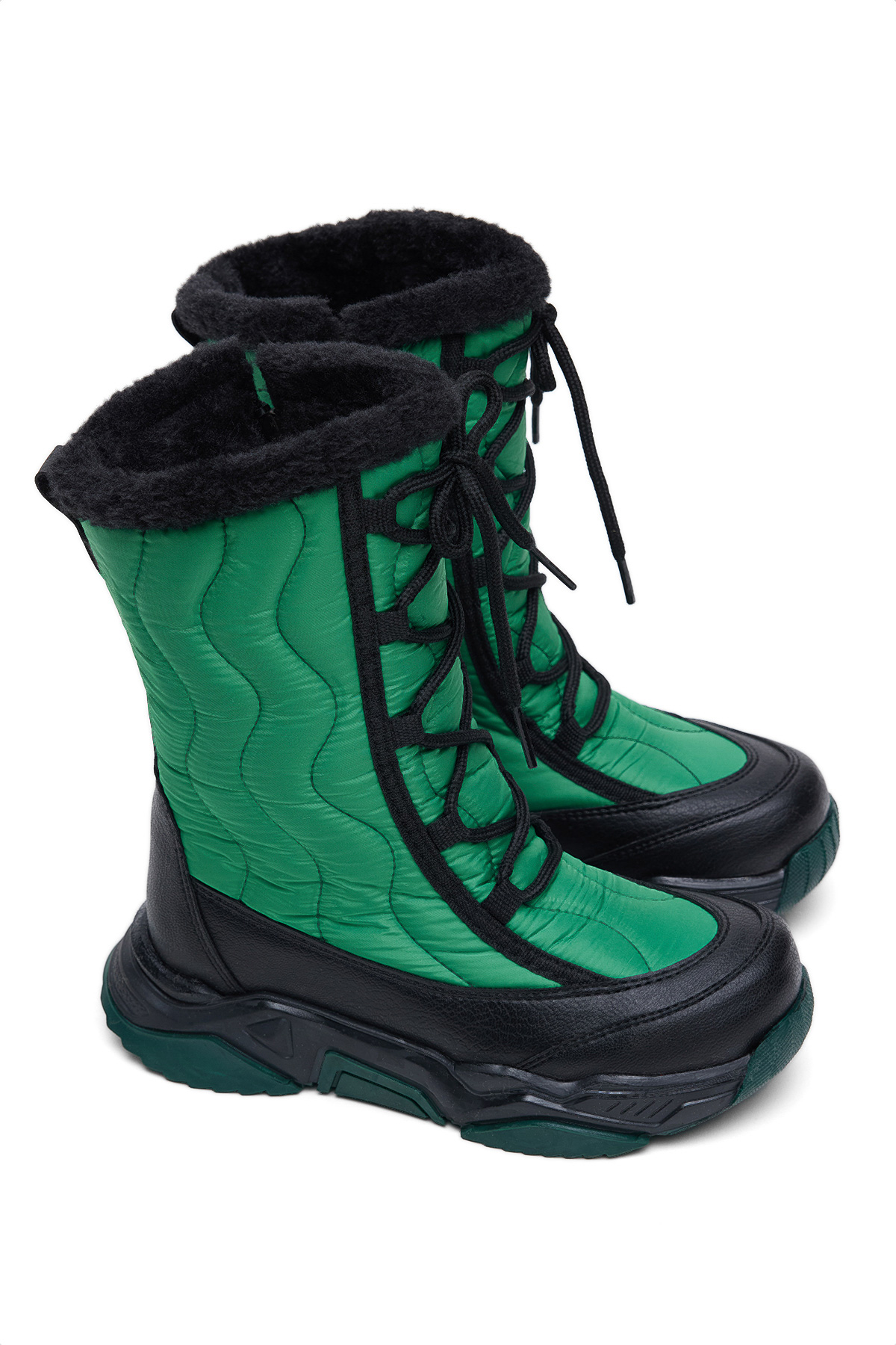 Çocuk Unisex Haki Rahat Kalıp Spor Taban Bağcık Detaylı Kar Botu - Görsel 4