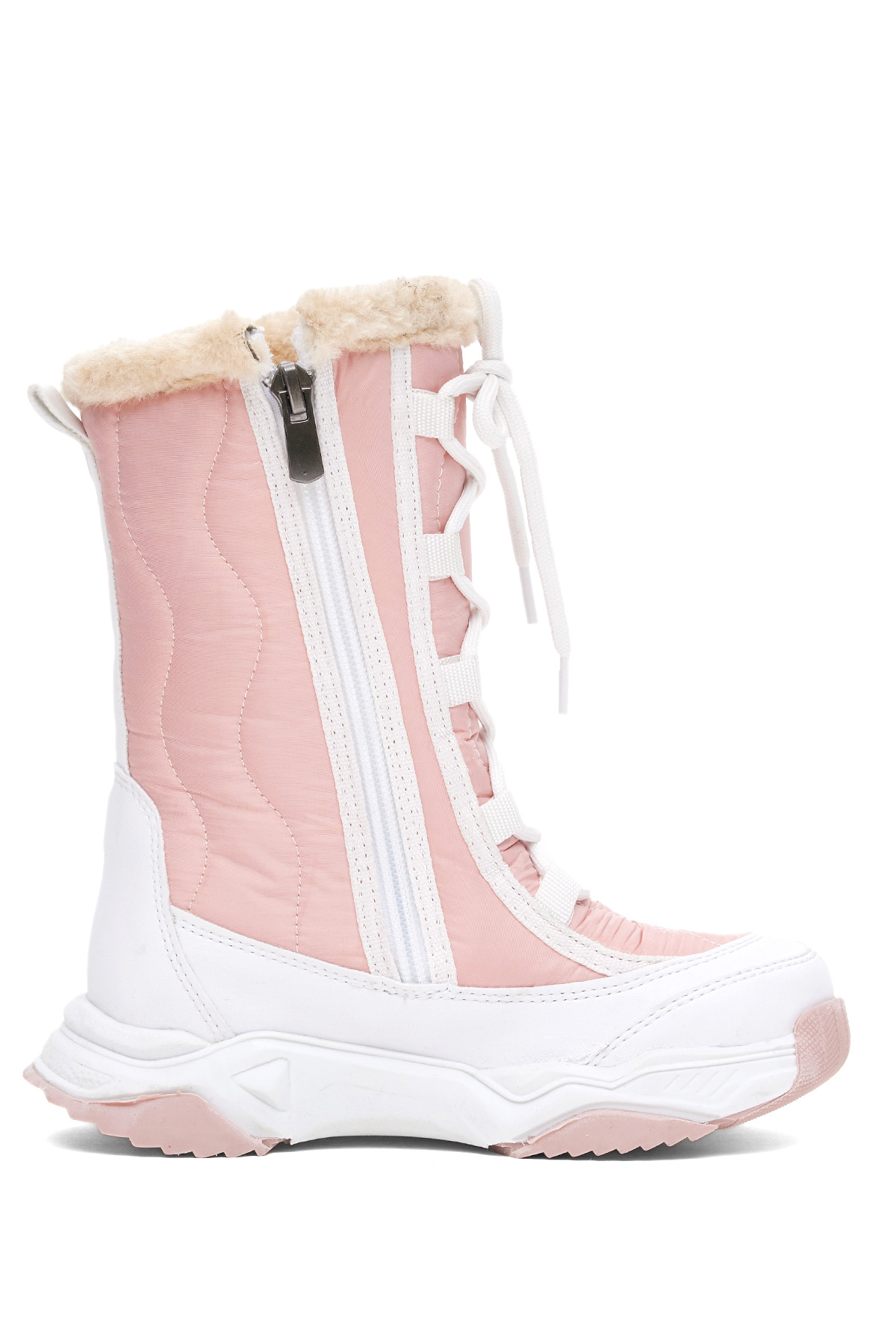 Çocuk Unisex Beyaz Pembe Rahat Kalıp Spor Taban Bağcık Detaylı Kar Botu - Görsel 2