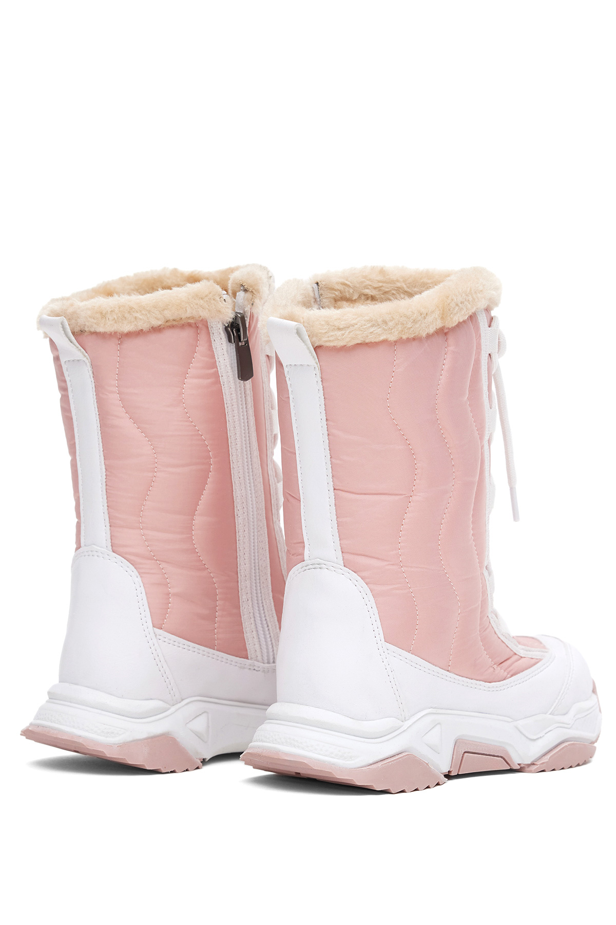Çocuk Unisex Beyaz Pembe Rahat Kalıp Spor Taban Bağcık Detaylı Kar Botu - Görsel 3