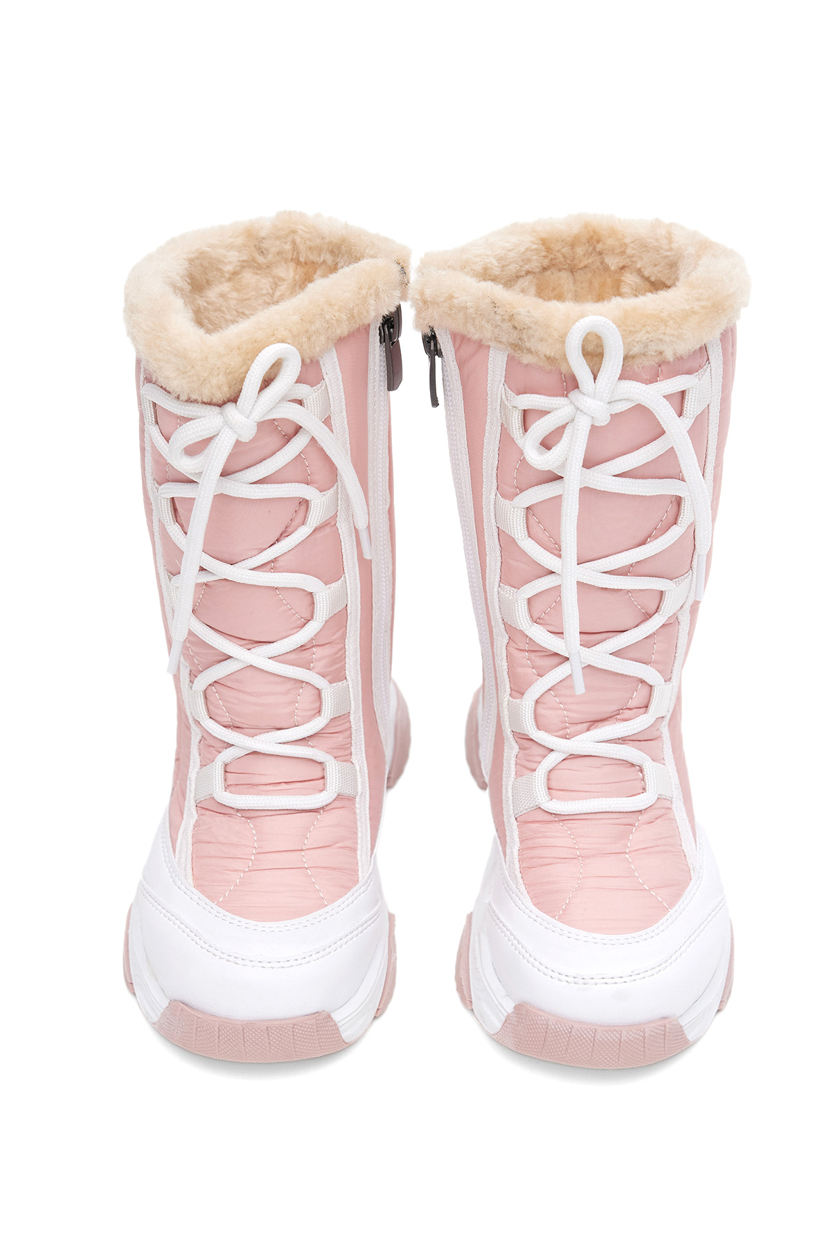 Çocuk Unisex Beyaz Pembe Rahat Kalıp Spor Taban Bağcık Detaylı Kar Botu - Görsel 4