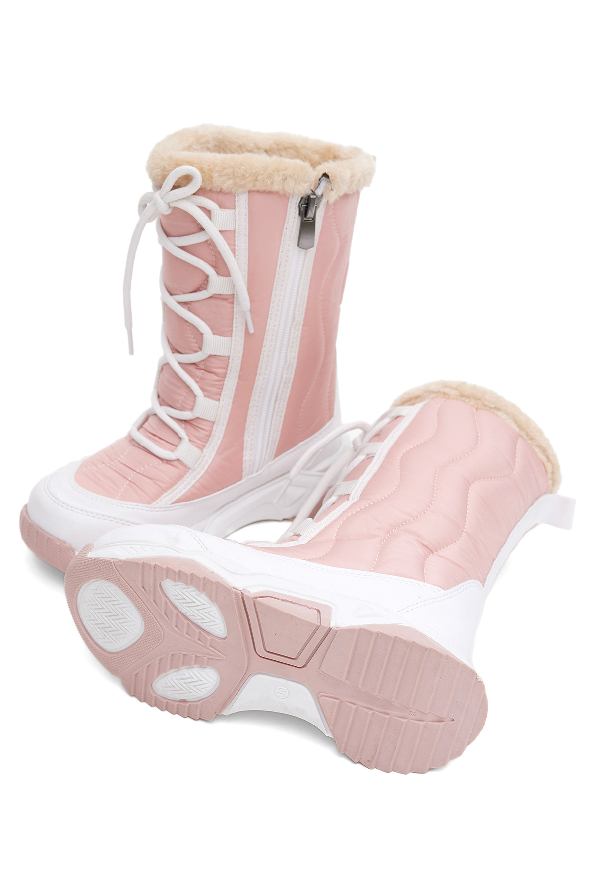 Çocuk Unisex Beyaz Pembe Rahat Kalıp Spor Taban Bağcık Detaylı Kar Botu - Görsel 6
