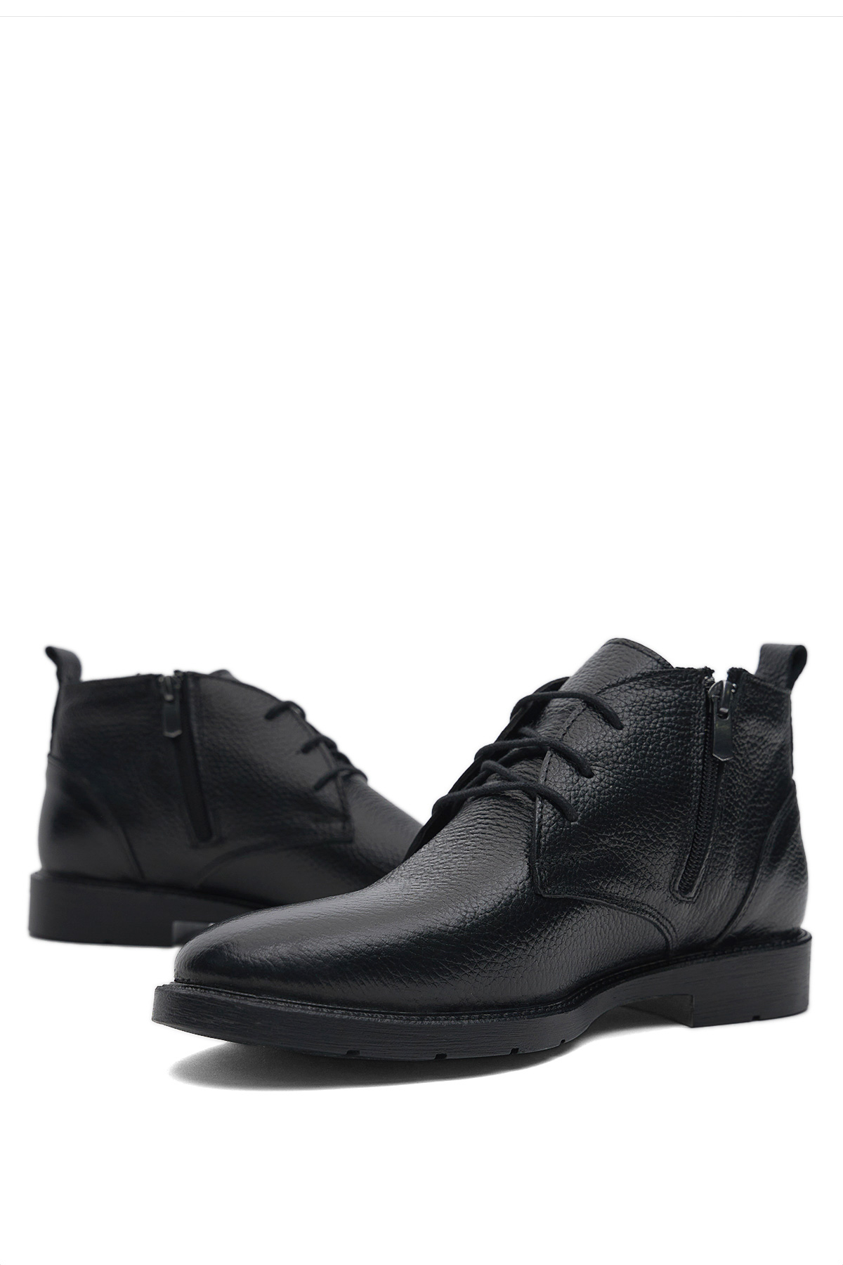 Erkek Siyah Rahat Kalıp Hakiki Deri Bağcıklı ve Fermuarlı Bot - Görsel 4