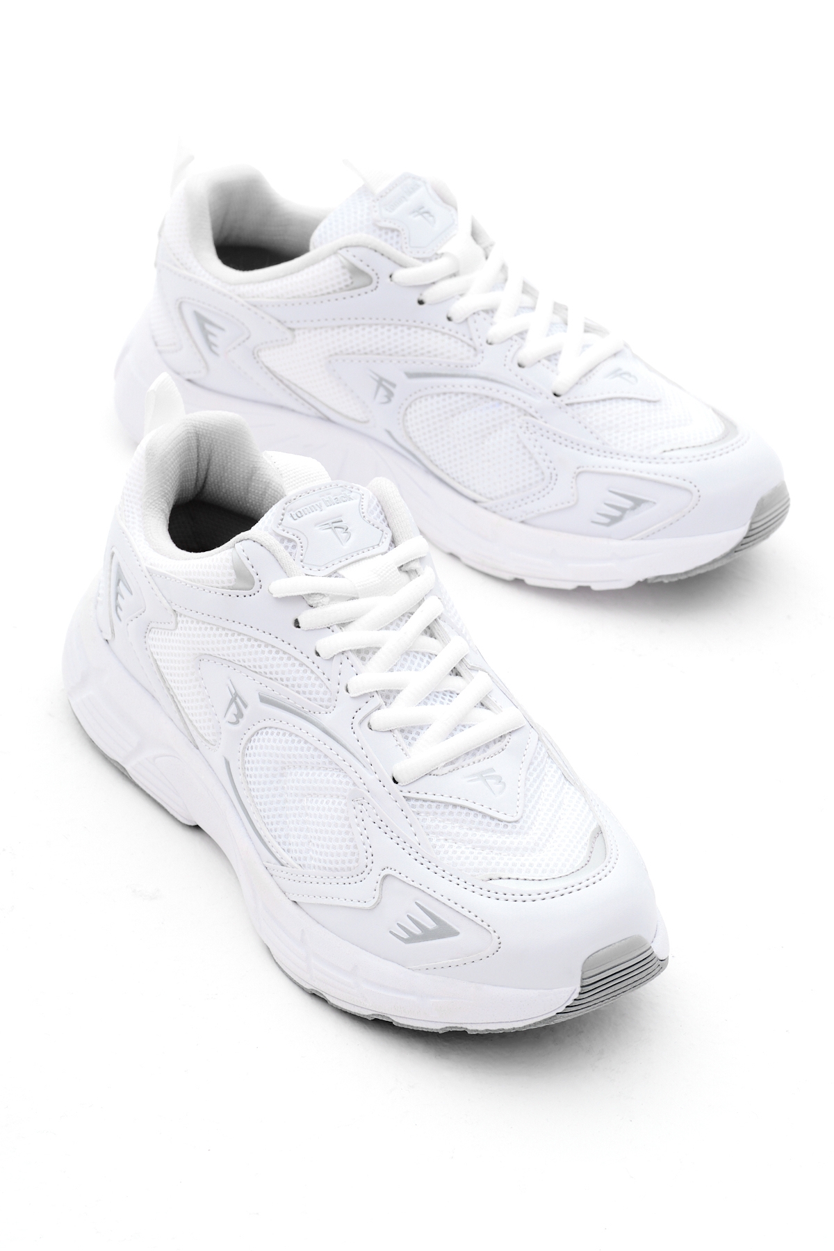 Unisex Beyaz Rahat Kalıp Yüksek Faylon Taban Bağcıklı Spor Ayakkabı - Görsel 2
