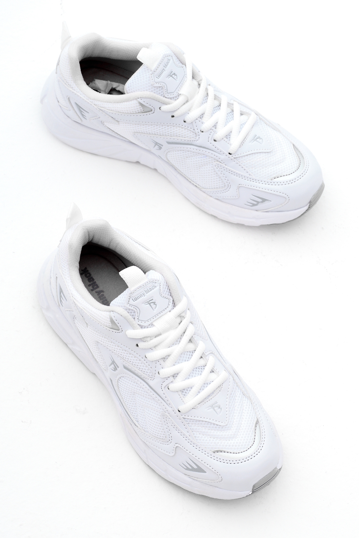 Unisex Beyaz Rahat Kalıp Yüksek Faylon Taban Bağcıklı Spor Ayakkabı - Görsel 4