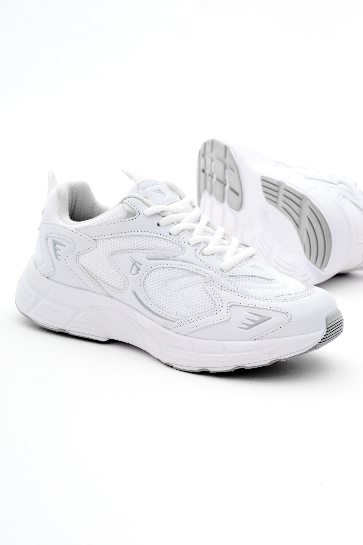 Unisex Beyaz Rahat Kalıp Yüksek Faylon Taban Bağcıklı Spor Ayakkabı - Görsel 5
