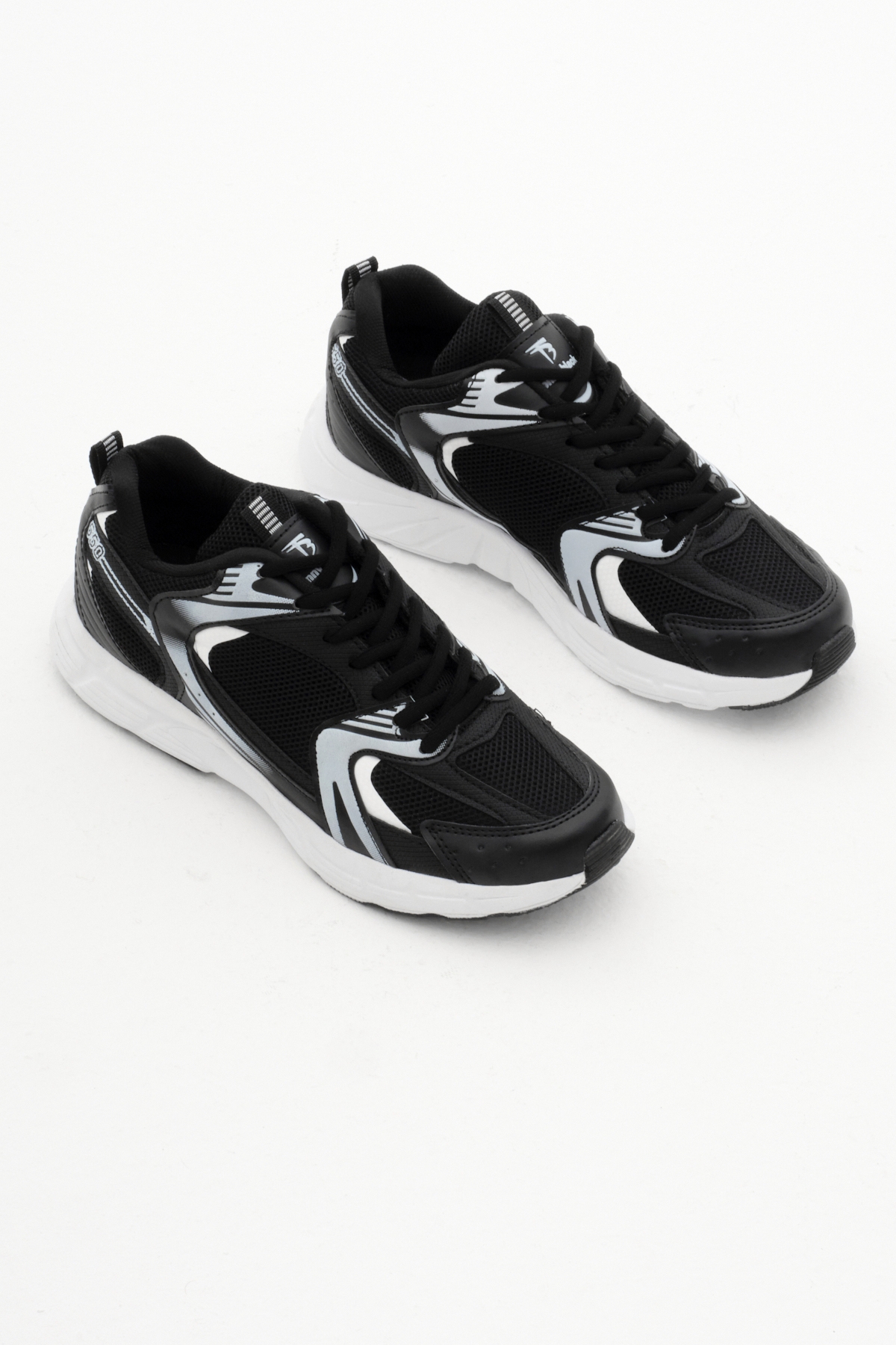 Unisex Siyah Rahat Kalıp Faylon Taban Bağcıklı Spor Ayakkabı - Görsel 4