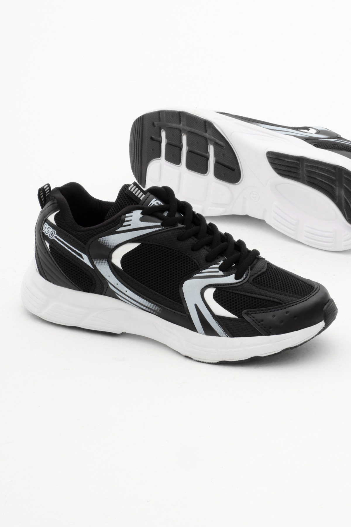 Unisex Siyah Rahat Kalıp Faylon Taban Bağcıklı Spor Ayakkabı - Görsel 5