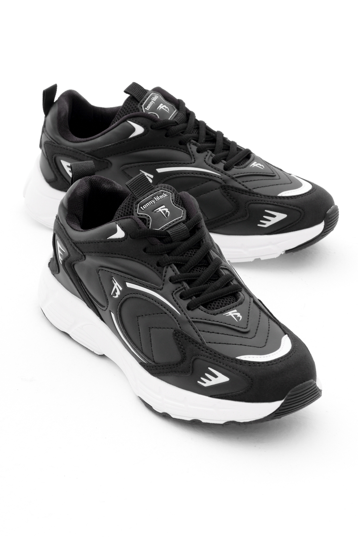 Unisex Siyah Cilt Rahat Kalıp Yüksek Faylon Taban Bağcıklı Spor Ayakkabı - Görsel 2