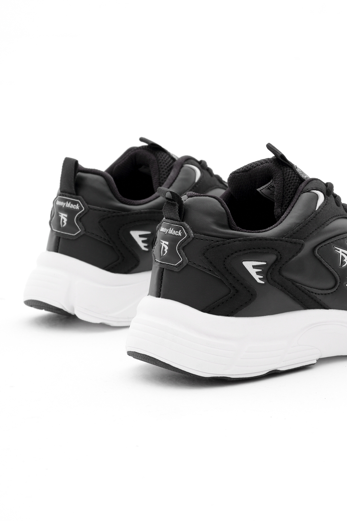 Unisex Siyah Cilt Rahat Kalıp Yüksek Faylon Taban Bağcıklı Spor Ayakkabı - Görsel 6
