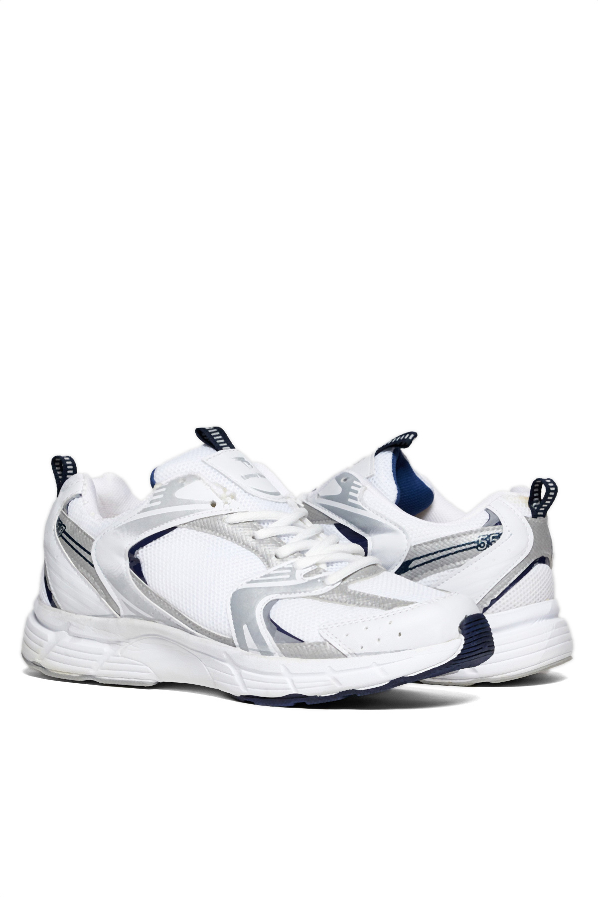 Unisex Beyaz Lacivert Rahat Kalıp Faylon Taban Bağcıklı Spor Ayakkabı - Görsel 3