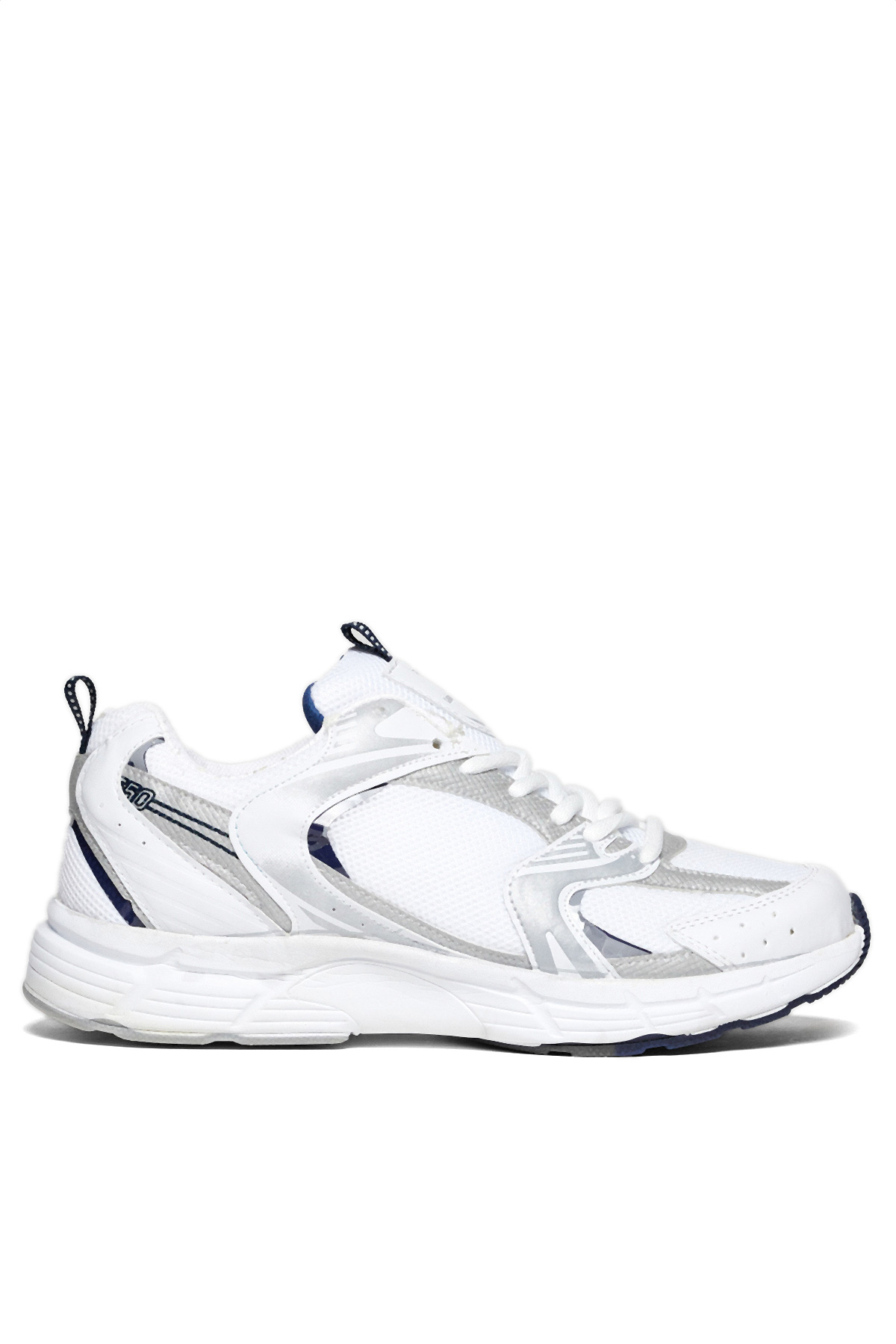 Unisex Beyaz Lacivert Rahat Kalıp Faylon Taban Bağcıklı Spor Ayakkabı - Görsel 4