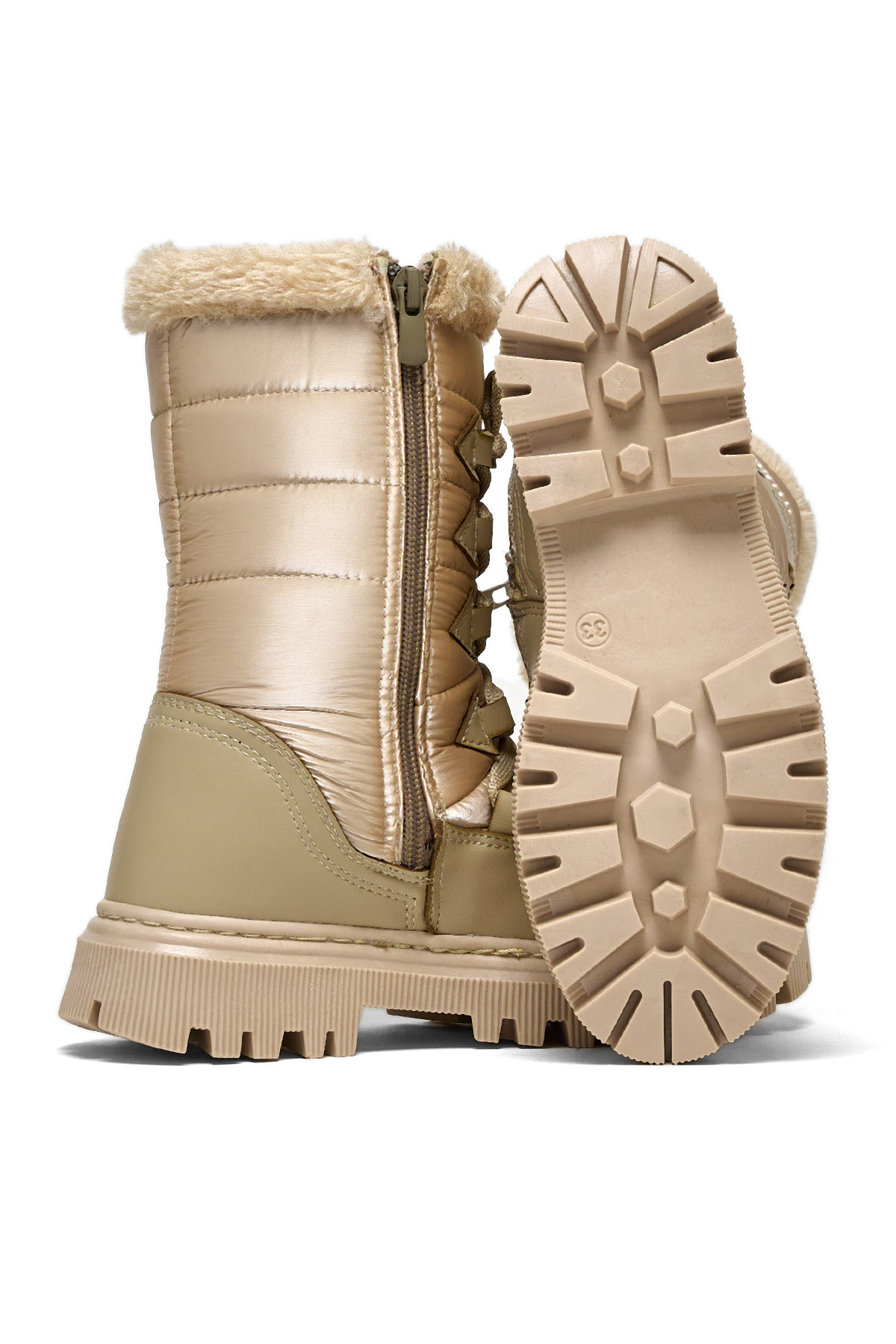 Çocuk Unisex Nude Termo Taban Önü Bağcıklı Kar Botu - Görsel 5