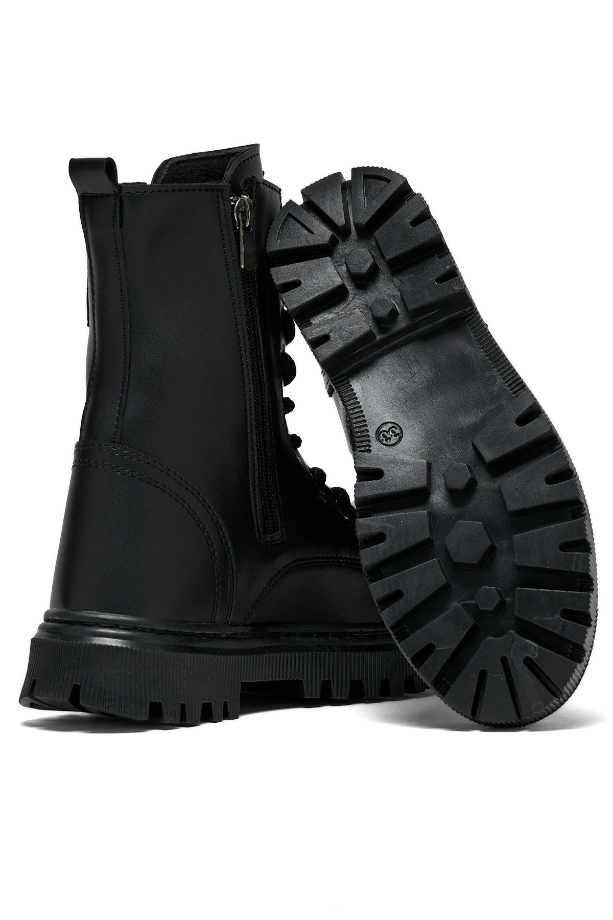 Çocuk Unisex Siyah Termo Taban Önü Bağcıklı Kar Botu - Görsel 5