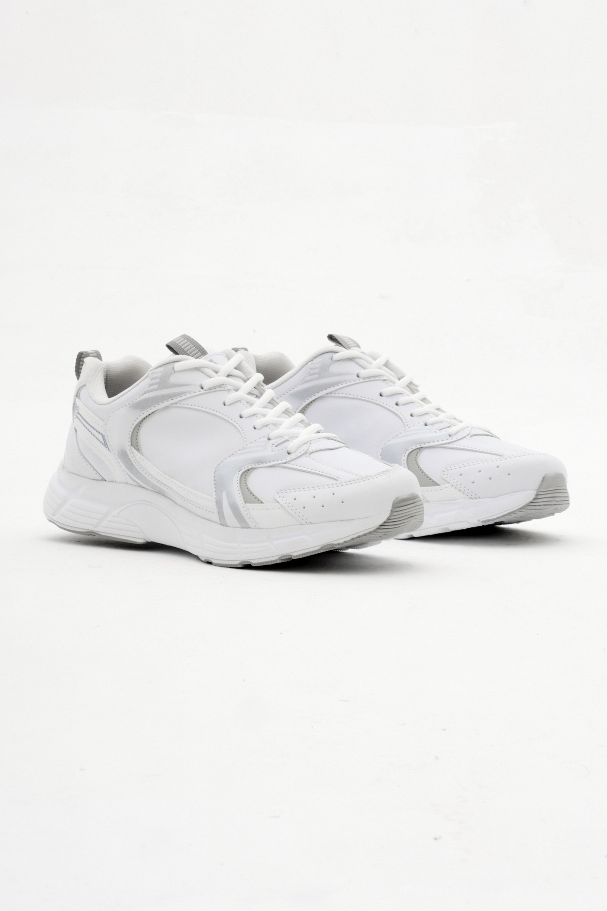 Tonny Black Unisex Beyaz Gümüş Cilt Rahat Kalıp Faylon Taban Bağcıklı Spor Ayakkabı - Görsel 3
