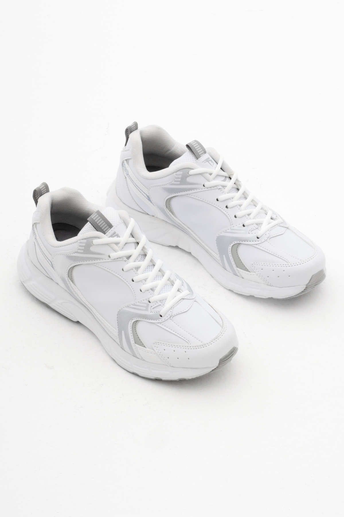 Tonny Black Unisex Beyaz Gümüş Cilt Rahat Kalıp Faylon Taban Bağcıklı Spor Ayakkabı - Görsel 4