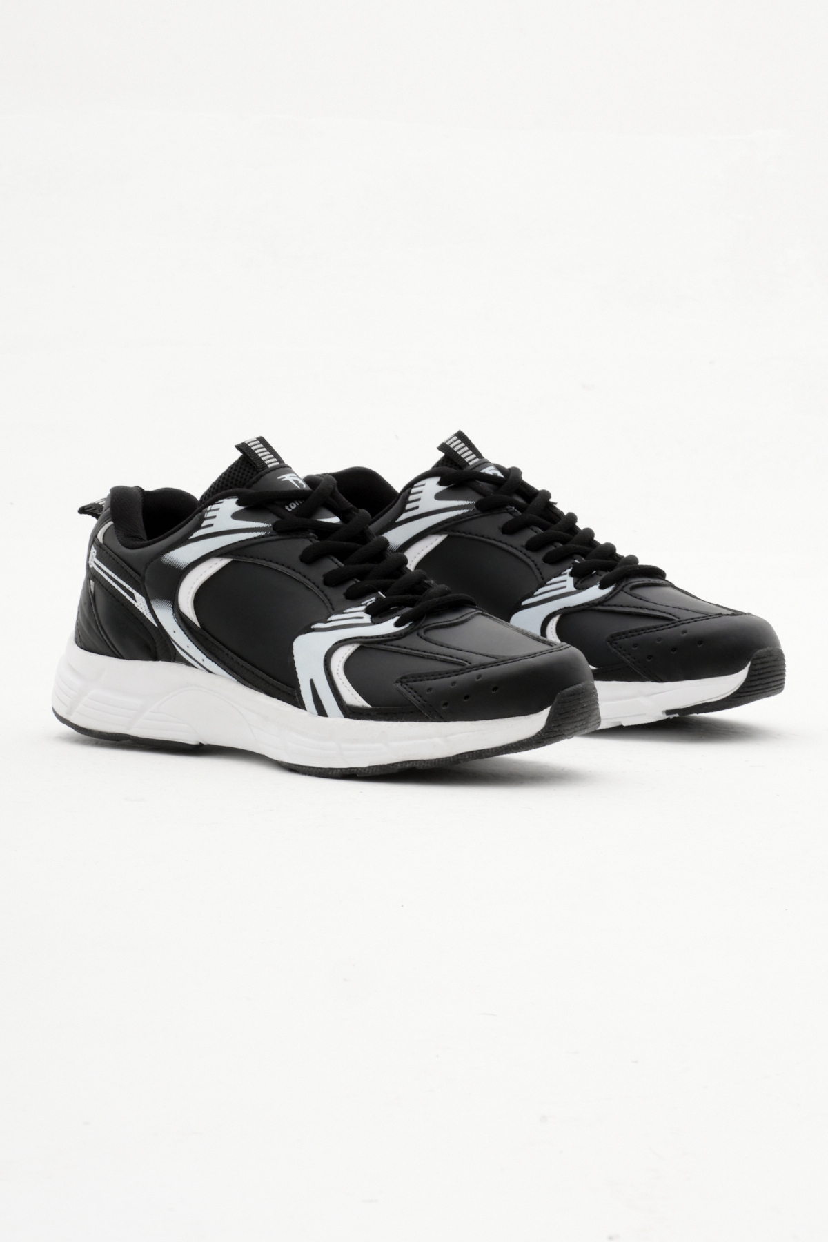Unisex Siyah Cilt Rahat Kalıp Faylon Taban Bağcıklı Spor Ayakkabı - Görsel 3