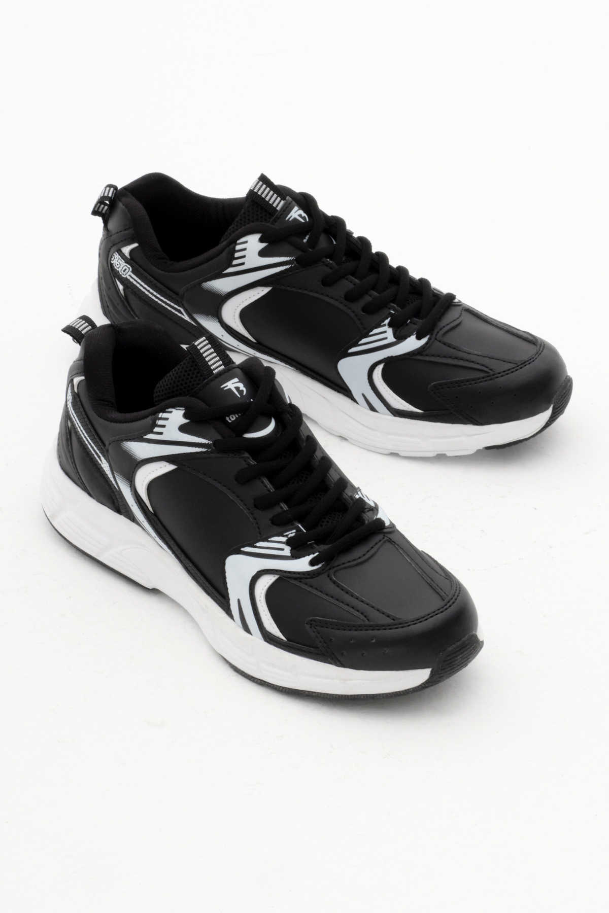 Unisex Siyah Cilt Rahat Kalıp Faylon Taban Bağcıklı Spor Ayakkabı - Görsel 4