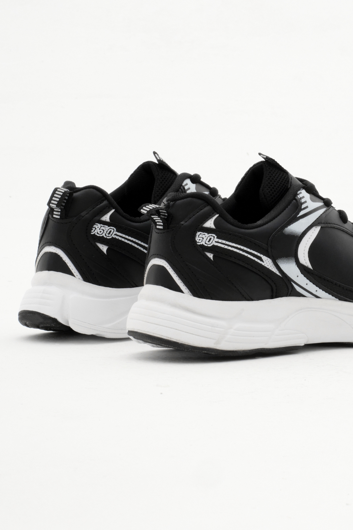 Unisex Siyah Cilt Rahat Kalıp Faylon Taban Bağcıklı Spor Ayakkabı - Görsel 6
