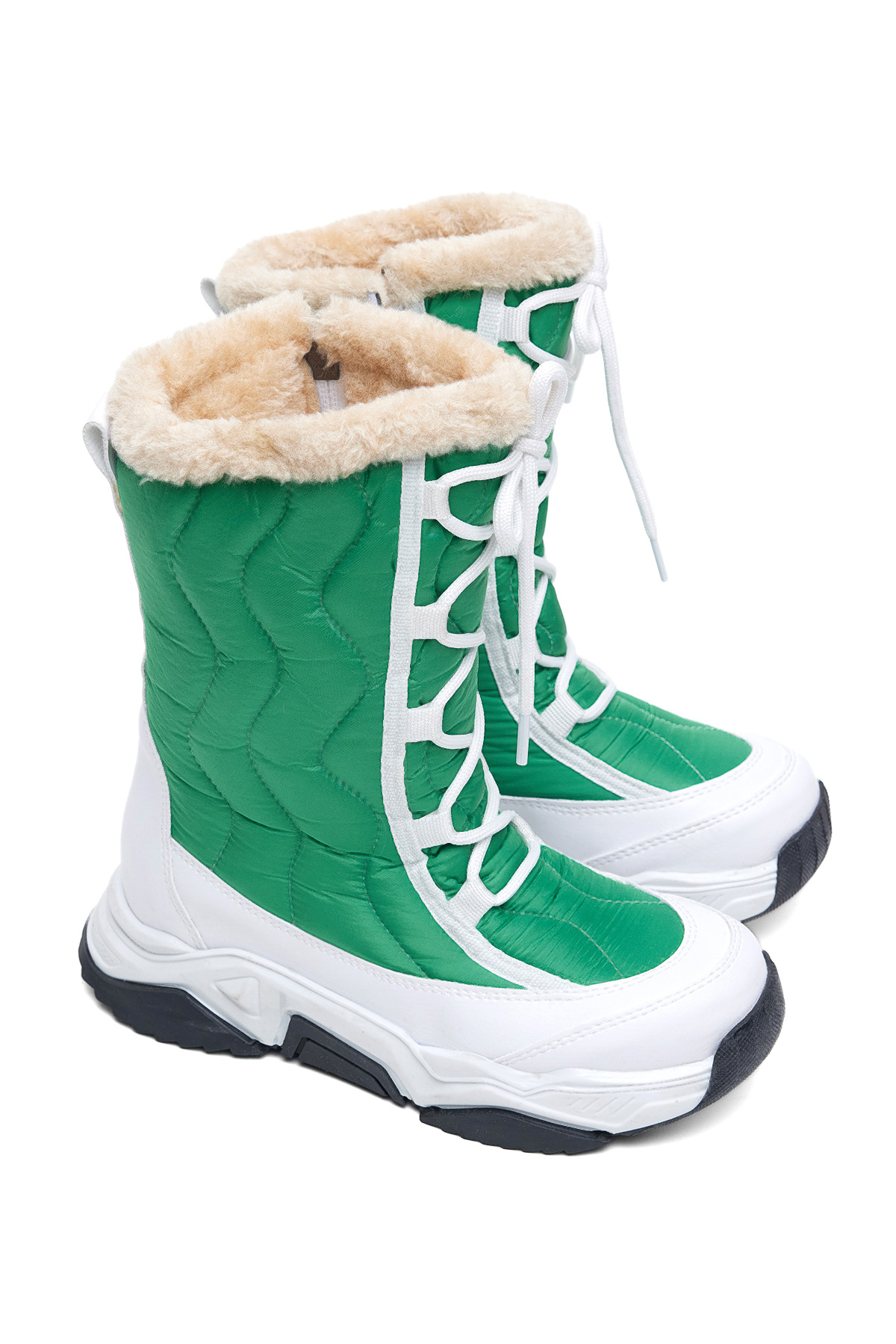 Çocuk Unisex Beyaz Yeşil Rahat Kalıp Spor Taban Bağcık Detaylı Kar Botu - Görsel 4