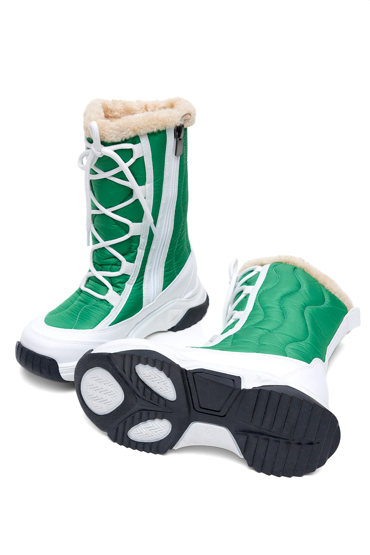Çocuk Unisex Beyaz Yeşil Rahat Kalıp Spor Taban Bağcık Detaylı Kar Botu - Görsel 6