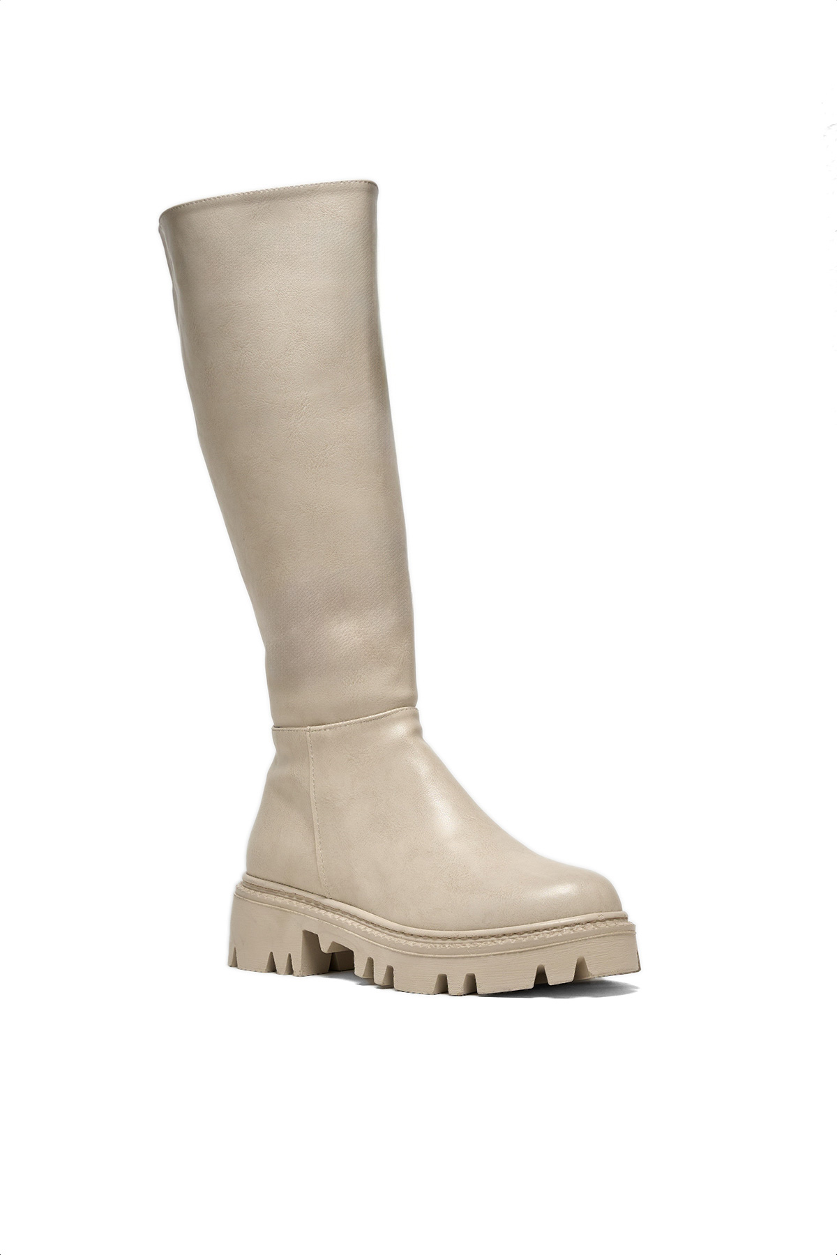 Kadın Ten Cilt Rahat Kalıp Yüksek Taban Fermuarlı Çizme - Görsel 4