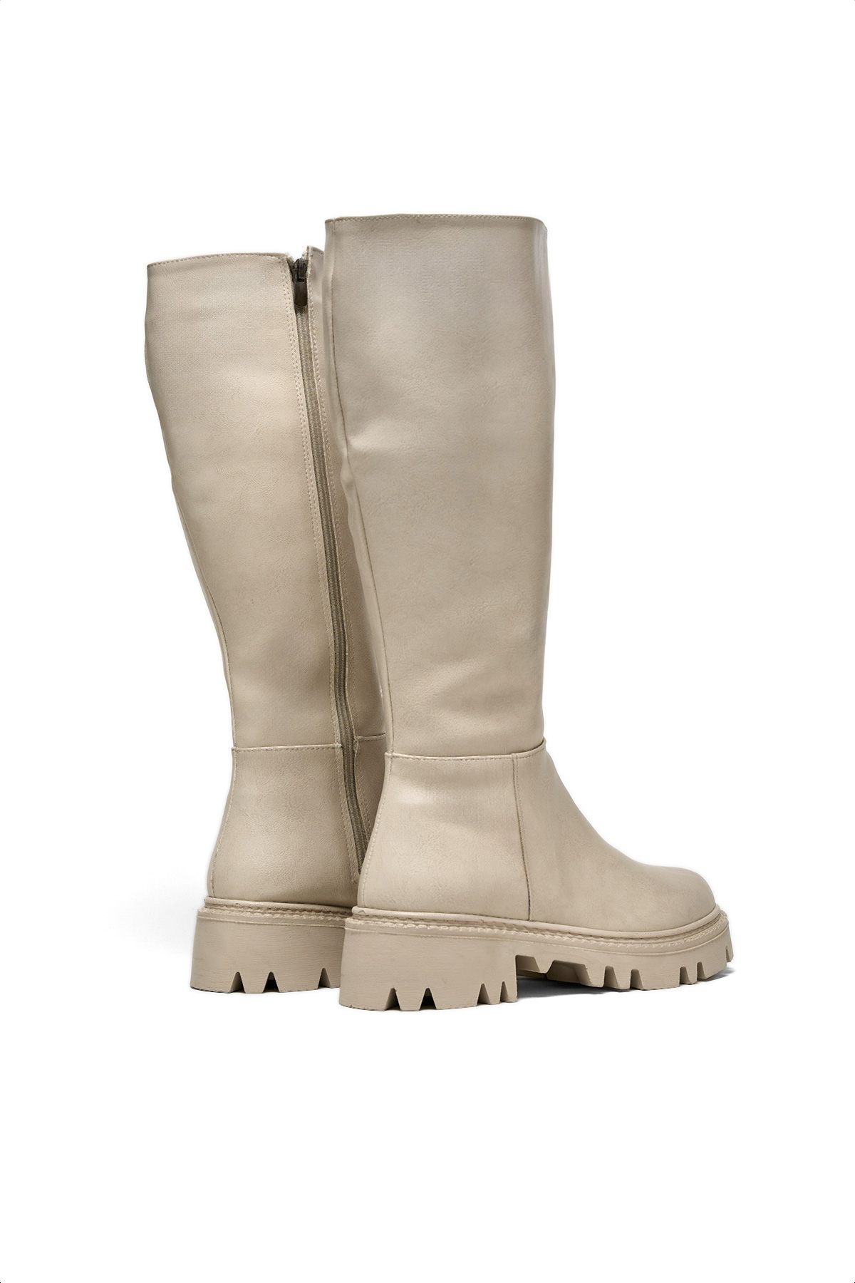 Kadın Ten Cilt Rahat Kalıp Yüksek Taban Fermuarlı Çizme - Görsel 5