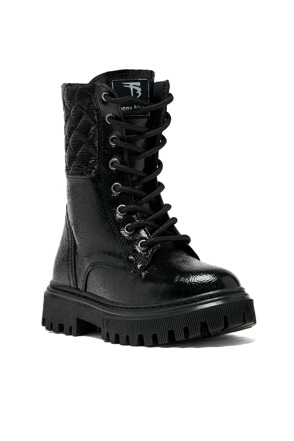 Kız Çocuk Siyah Rugan Termo Taban Kapitone Detaylı Bağcıklı ve Fermuarlı Uzun Bot - Görsel 3