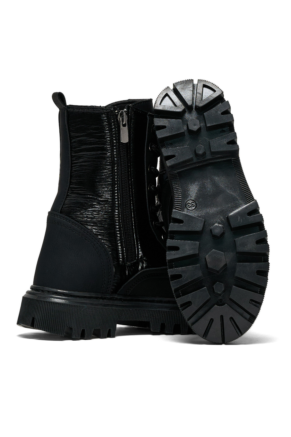 Kız Çocuk Siyah Termo Taban Bağcıklı ve Fermuarlı Uzun Bot - Görsel 5