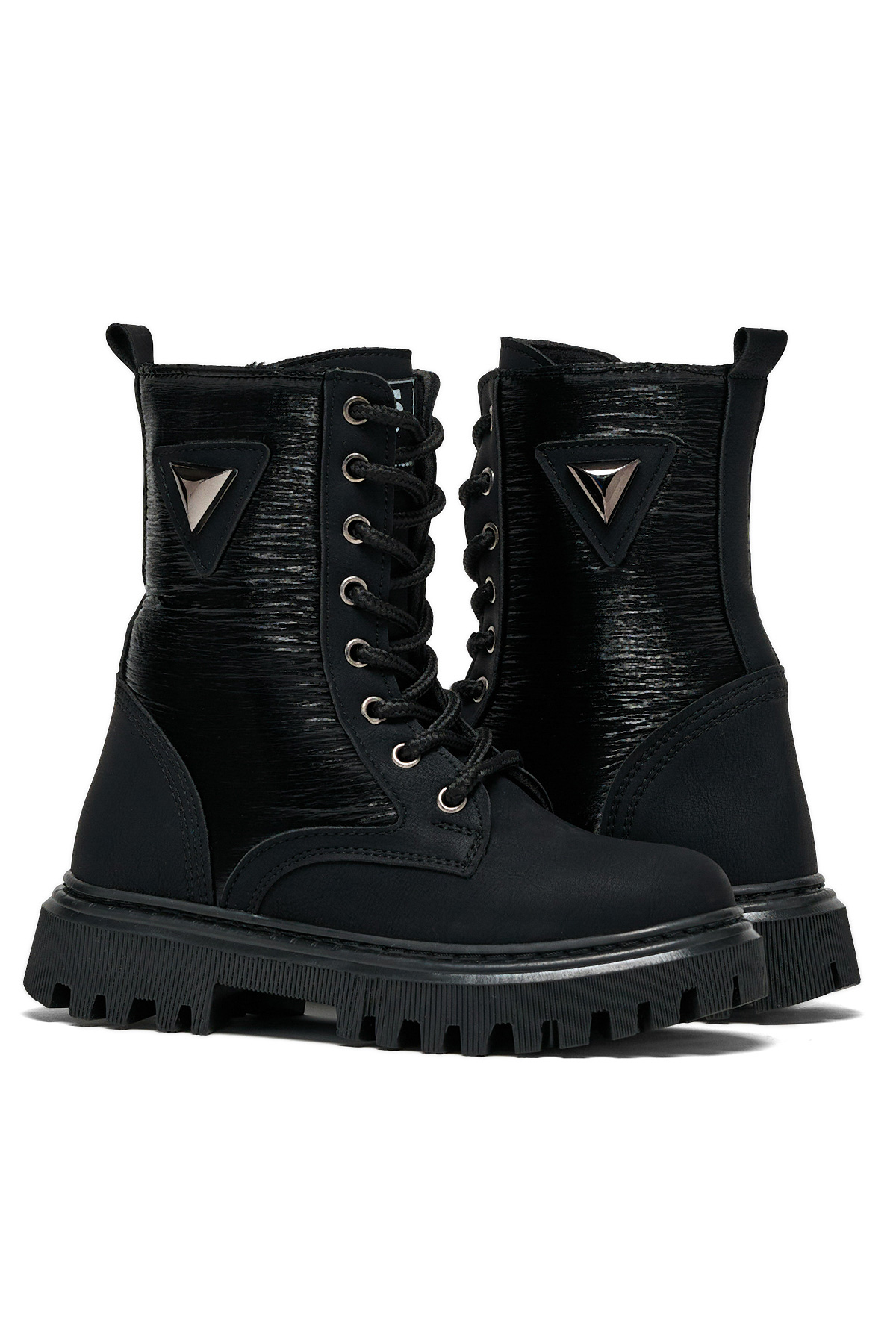 Kız Çocuk Siyah Termo Taban Bağcıklı ve Fermuarlı Uzun Bot - Görsel 6