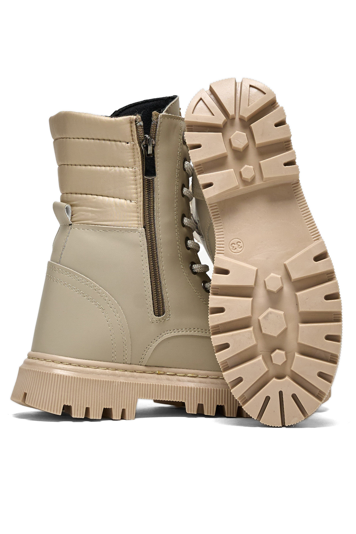 Kız Çocuk Nude Termo Taban Yanı Kapitone Desenli Bağcıklı ve Fermuarlı Bot - Görsel 5